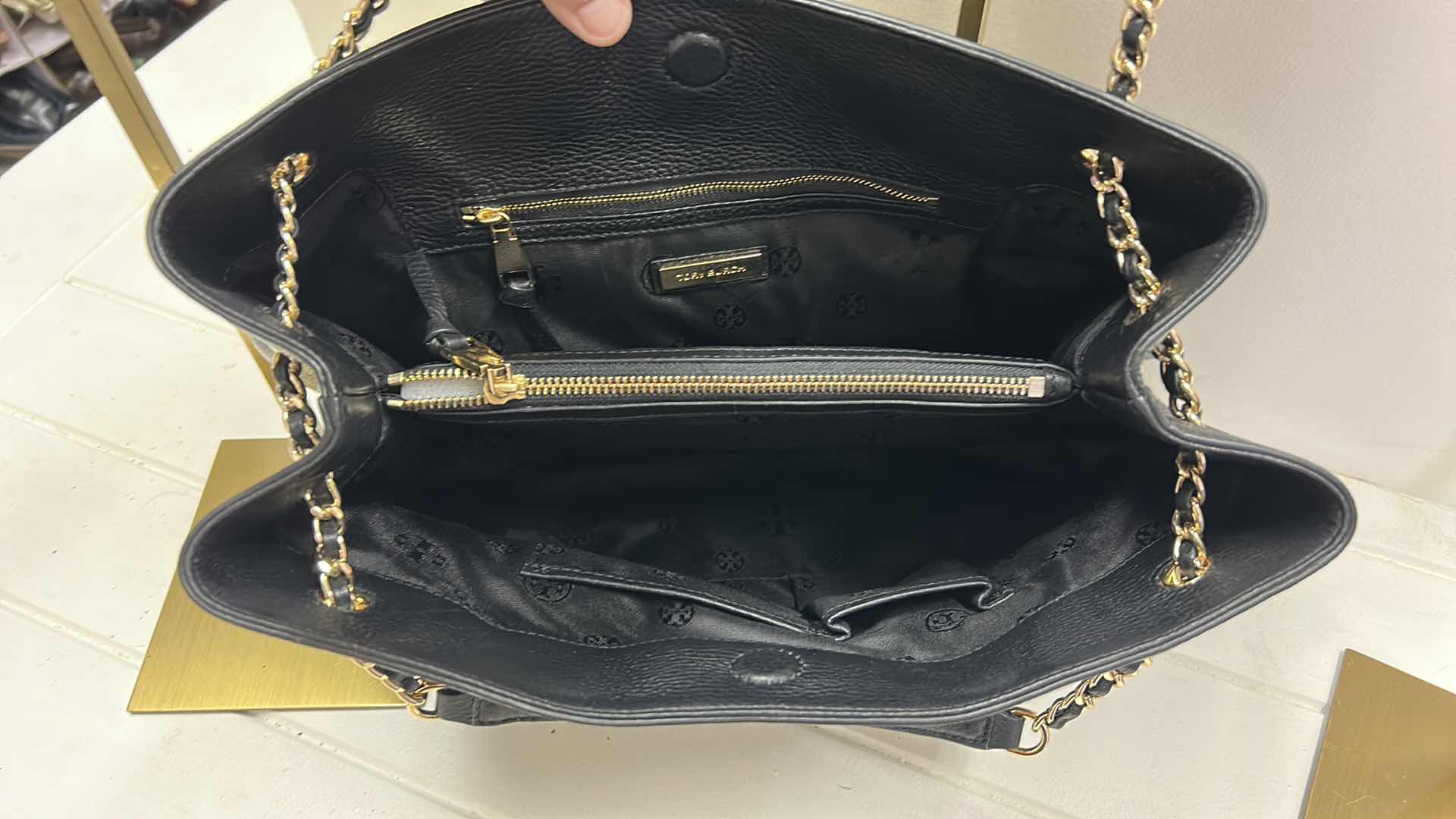 Photo 1 of TORY BURCH BRITTEN BLACK/GOLD
PEBBLE LEATHER TOTE SHOULDER BAG  $598
