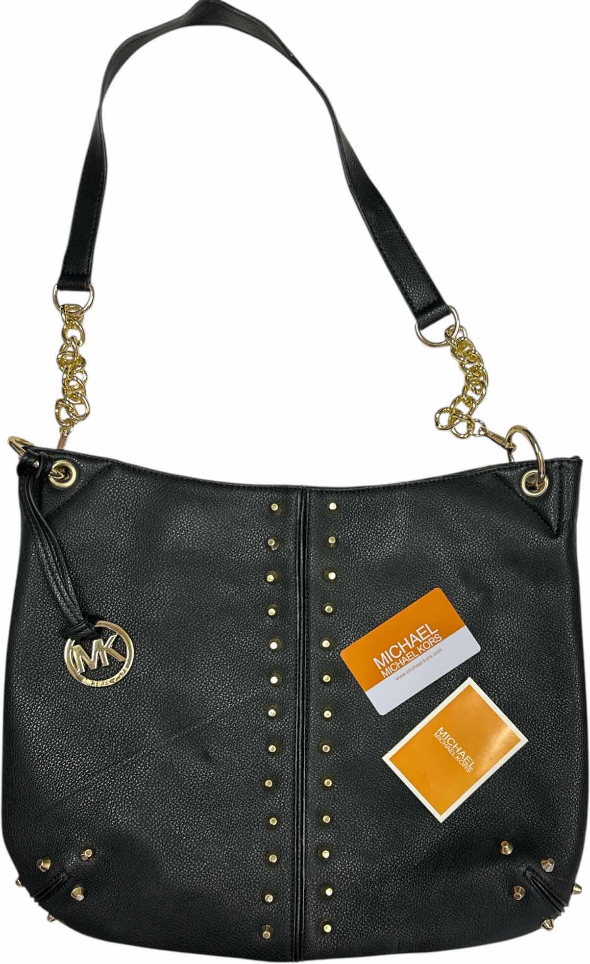 Photo 1 of MICHAEL KORS UPTOWN ASTOR STUDDED BLACK GOLD LEATHER LARGE TOTE BAG $300