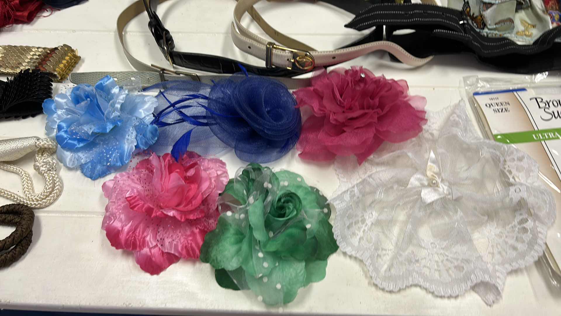 Photo 1 of WOMENS FASHION ACCESSORIES- BELTS, SCARVES, FLOWER CLIPS/PINS AND STOCKINGS