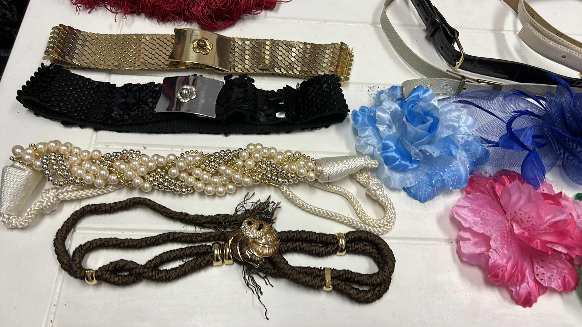 Photo 1 of WOMENS FASHION ACCESSORIES- BELTS, SCARVES, FLOWER CLIPS/PINS AND STOCKINGS