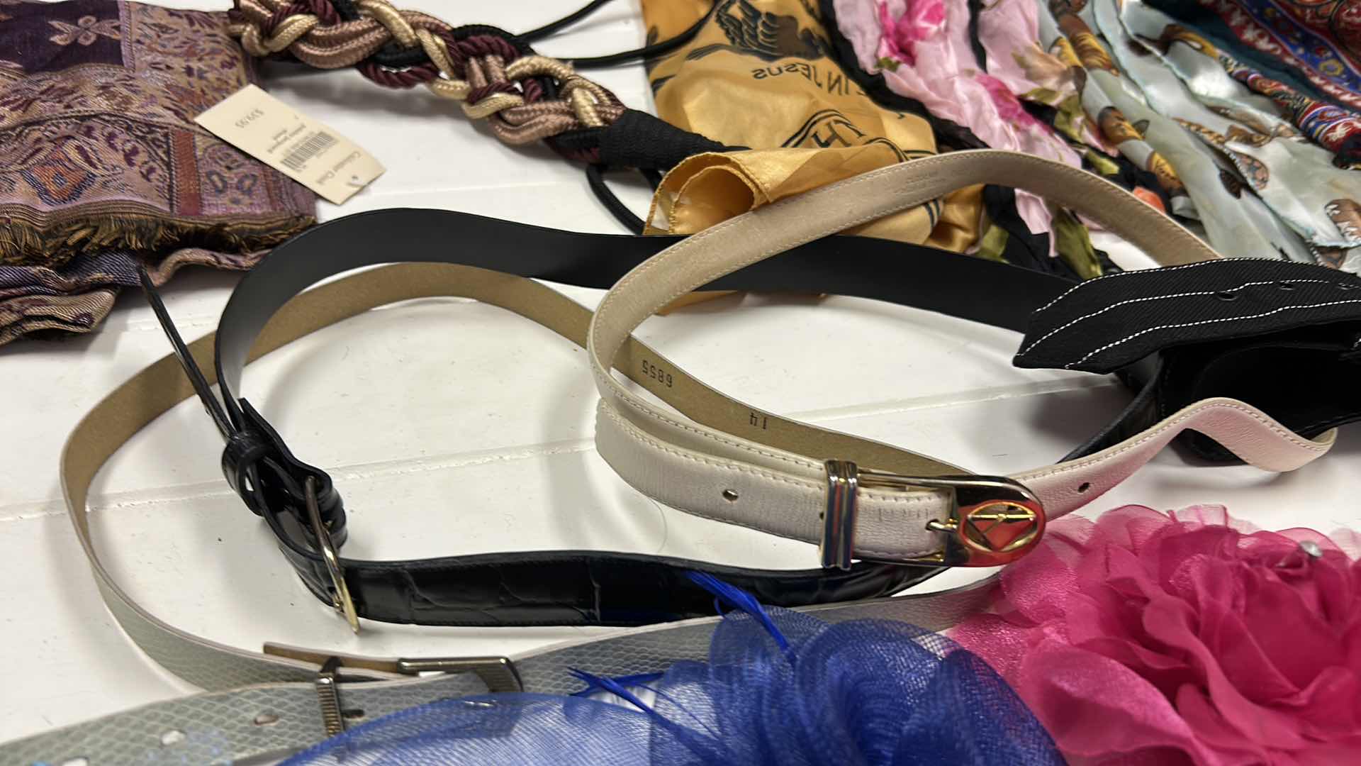 Photo 1 of WOMENS FASHION ACCESSORIES- BELTS, SCARVES, FLOWER CLIPS/PINS AND STOCKINGS