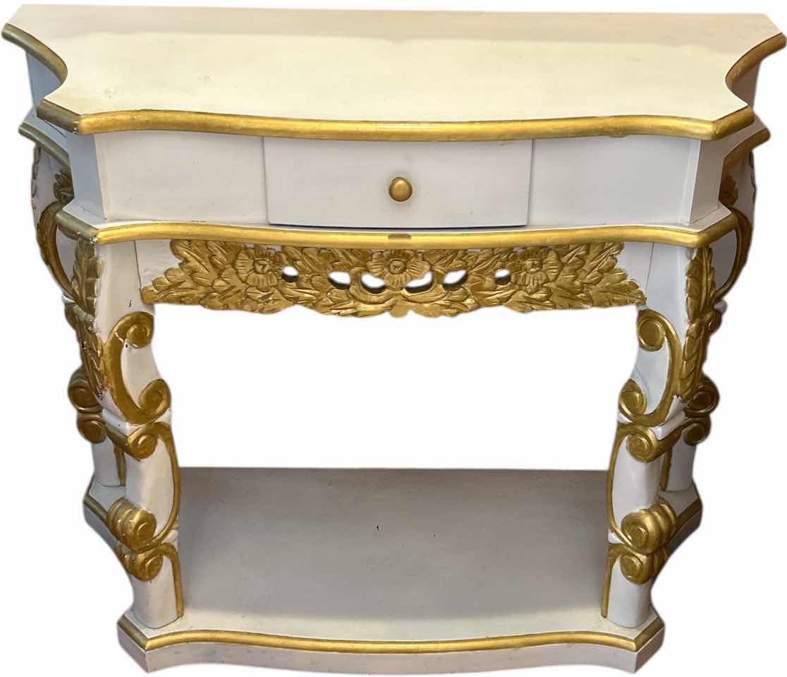 Photo 1 of GOLD AND WHITE BAROQUE STYLE PAINTED WOOD CONSOLE 35 1/2“ x 15“ x H29“