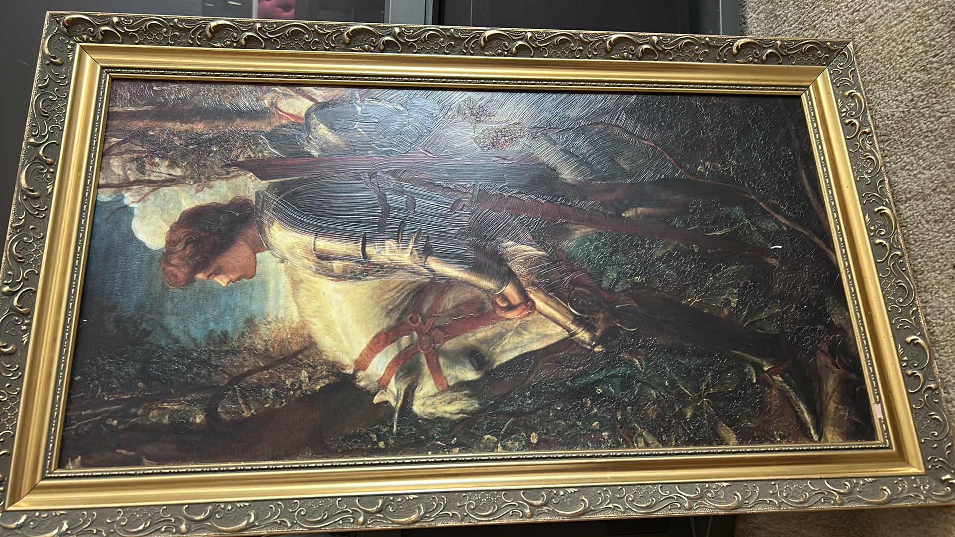 Photo 1 of FRAMED “Sir Galahad 1862” by George Frederick Watts. This oil painting reproduction on CANVAS ARTWORK  22“ x H27 1/2“