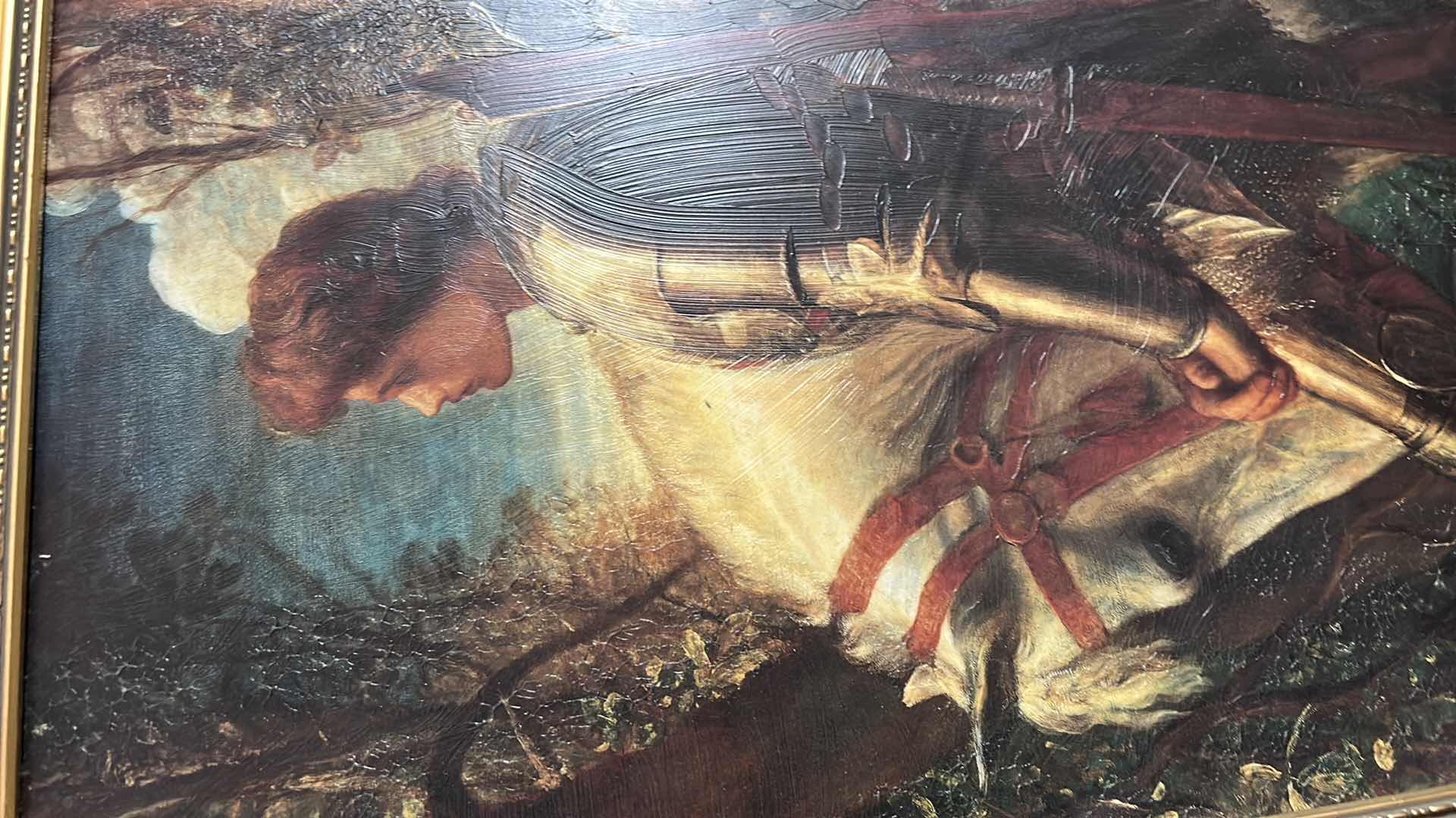 Photo 1 of FRAMED “Sir Galahad 1862” by George Frederick Watts. This oil painting reproduction on CANVAS ARTWORK  22“ x H27 1/2“