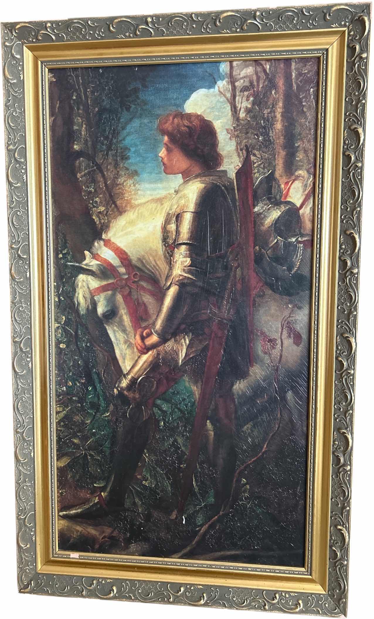 Photo 1 of FRAMED “Sir Galahad 1862” by George Frederick Watts. This oil painting reproduction on CANVAS ARTWORK 22“ x H27 1/2“