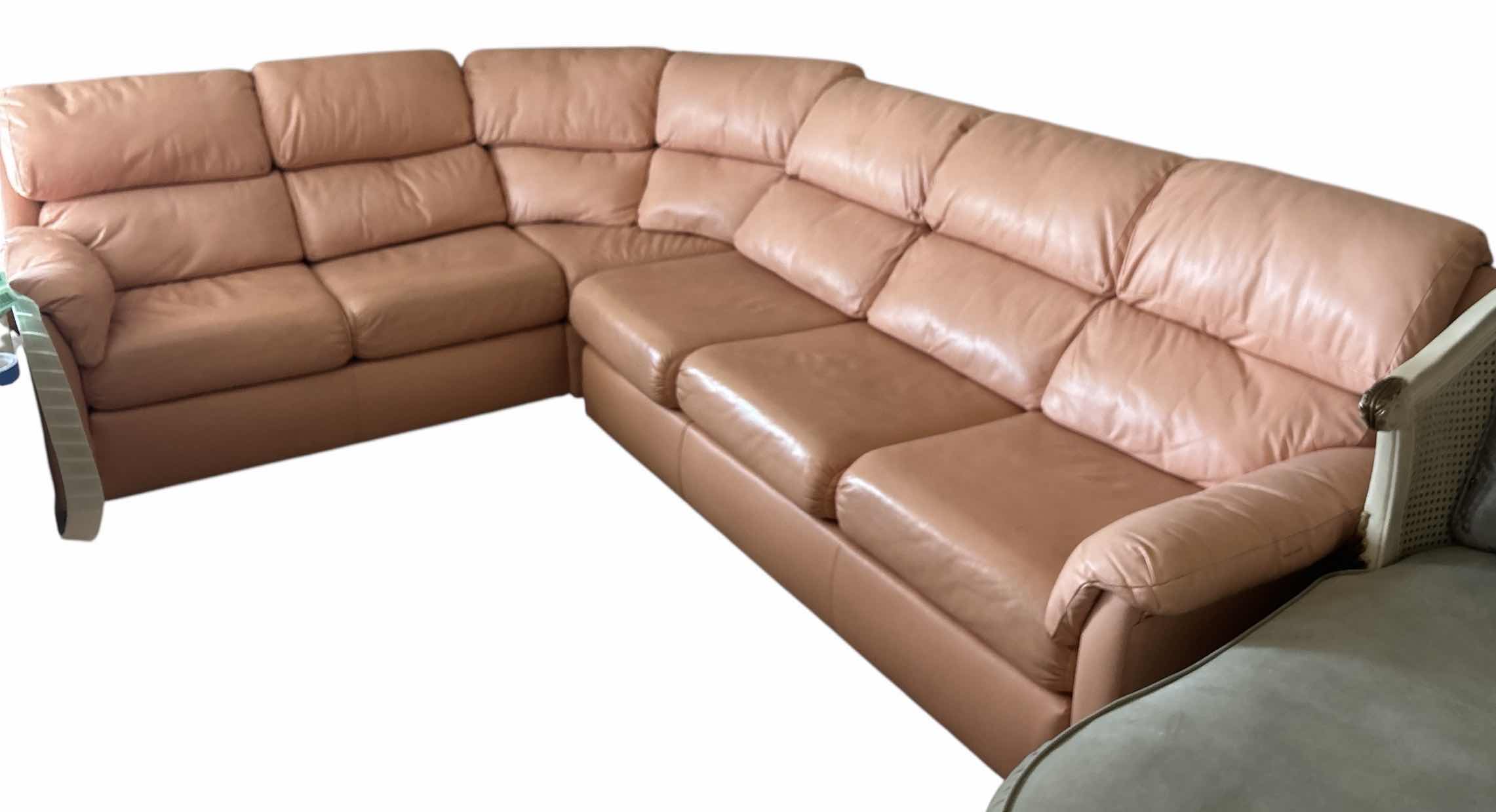 Photo 1 of VINTAGE 3PC LEATHER APRICOT SECTIONAL SOFA FROM THE LEATHER COMPANY
APPROXIMATELY 7’ X 9’