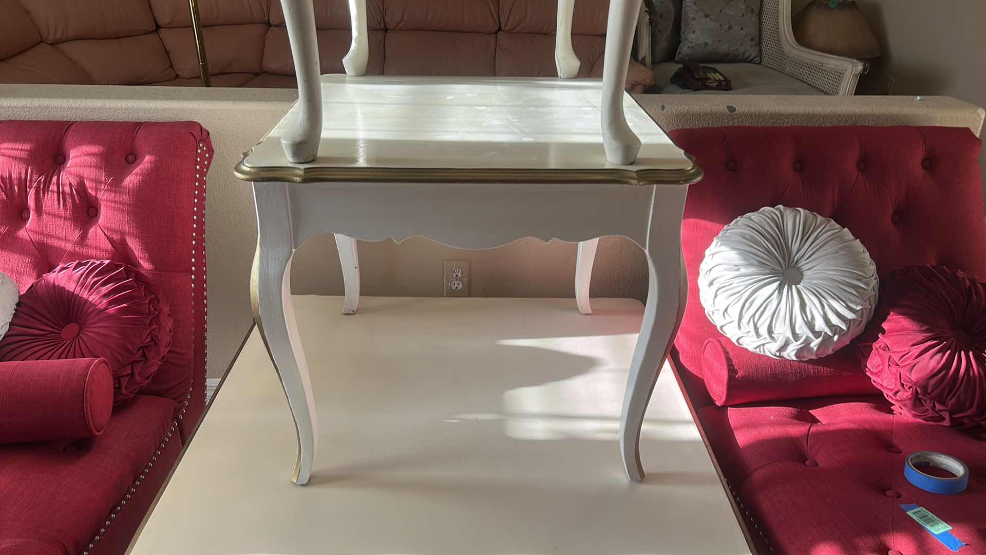 Photo 1 of 3 WHITE AND GOLD TABLES ( LARGEST MEASURES 40” x 40” x H15 1/2”)