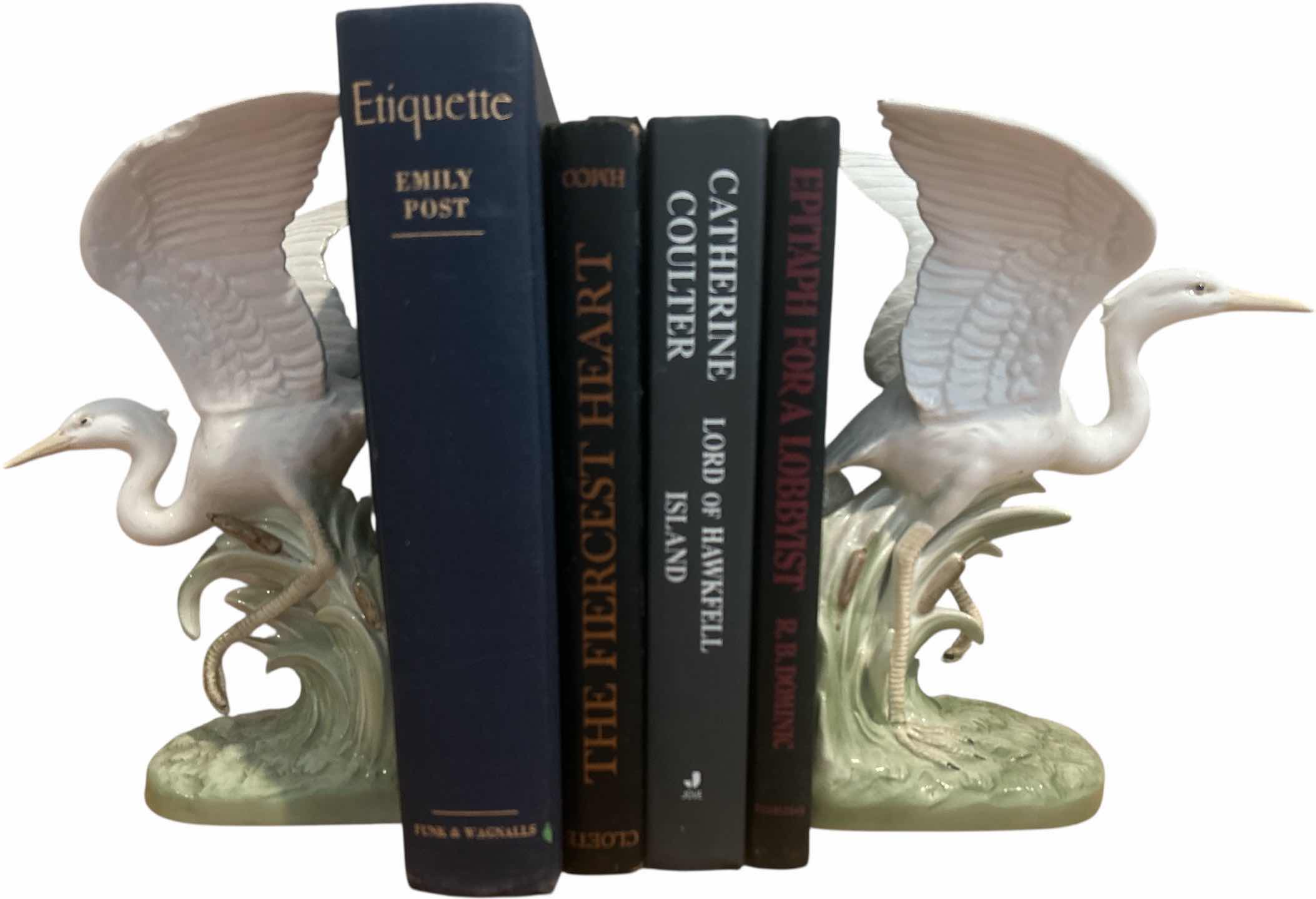 Photo 1 of PORCELAIN CRANE BOOKENDS AND BOOKS