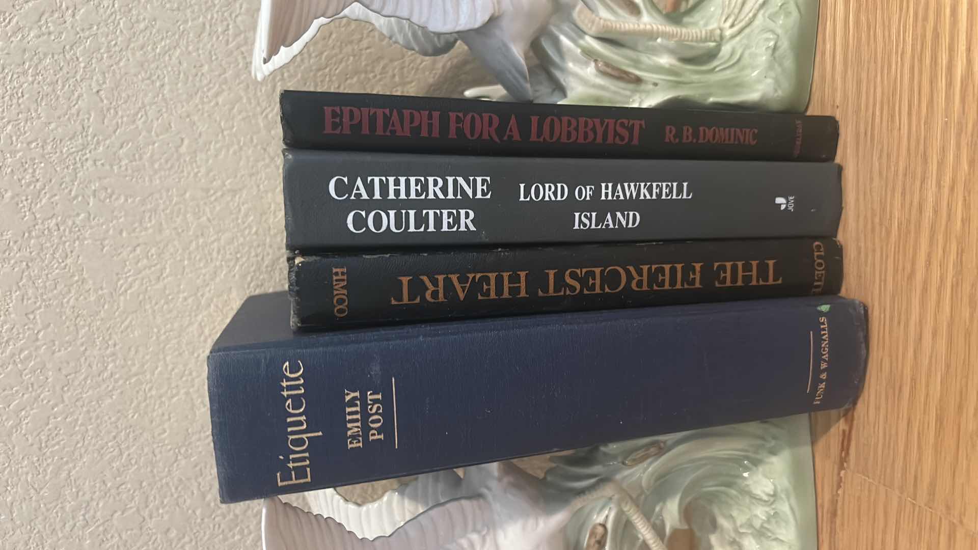 Photo 1 of PORCELAIN CRANE BOOKENDS AND BOOKS