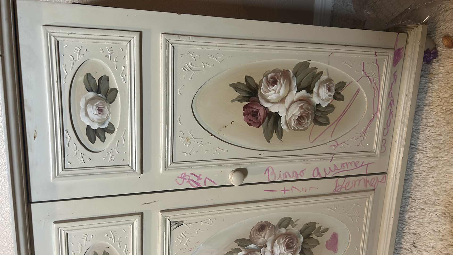 Photo 1 of VINTAGE HAND PAINTED CABINET, REQUIRES REFINISHING  36 x 15 x H30 1/2”