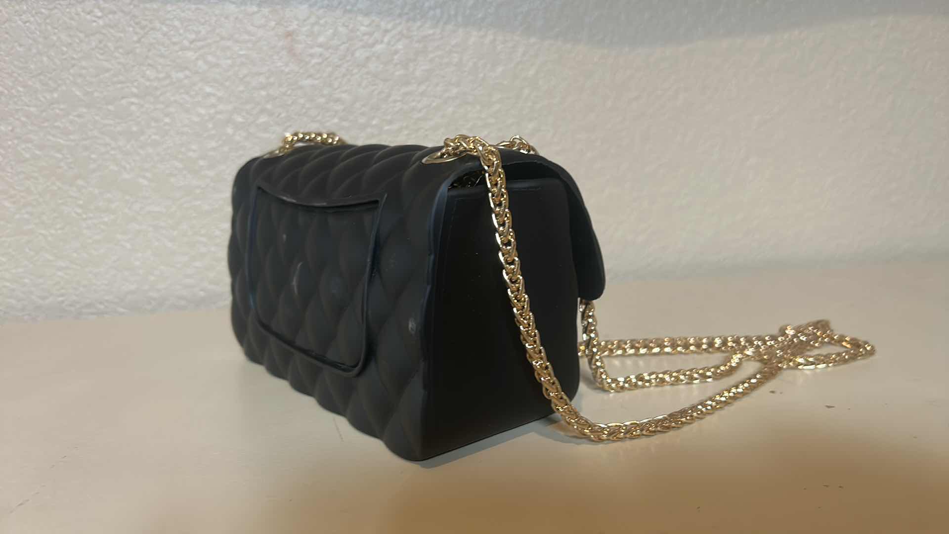 Photo 1 of SMALL BLACK HANDBAG WITH GOLD CHAIN 7” x 4 1/4”