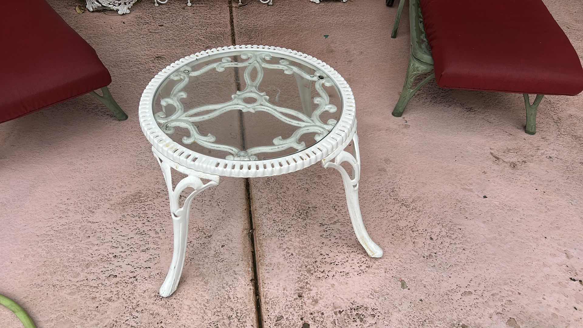 Photo 1 of HEAVY METAL GLASS TOP TABLE 28“ x H17“