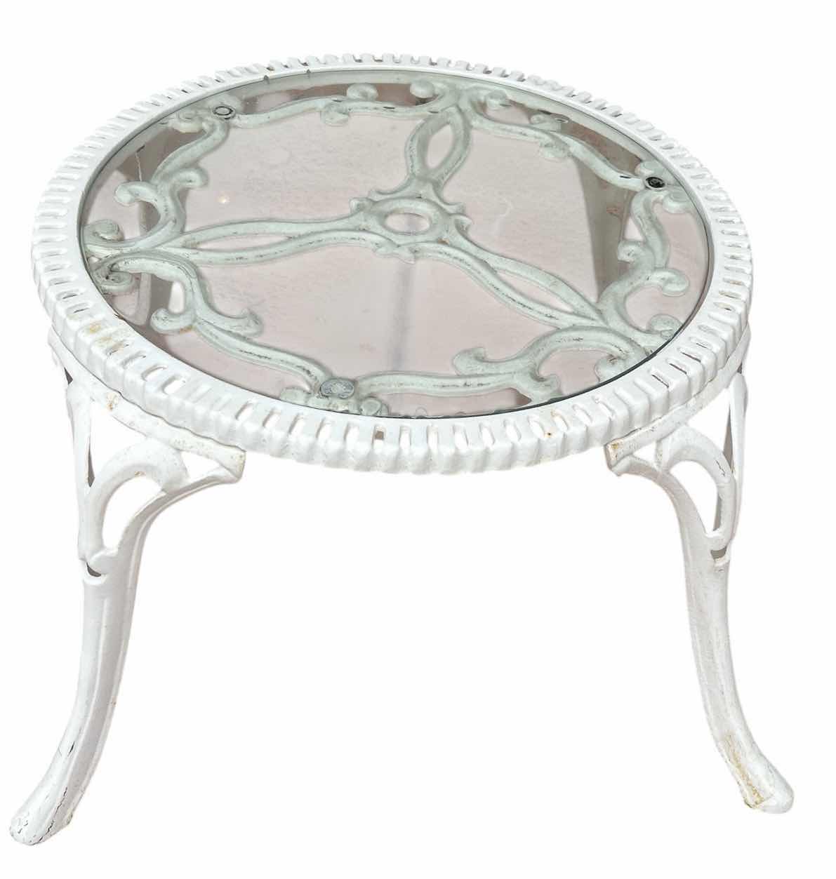Photo 1 of HEAVY METAL GLASS TOP TABLE 28“ x H17“