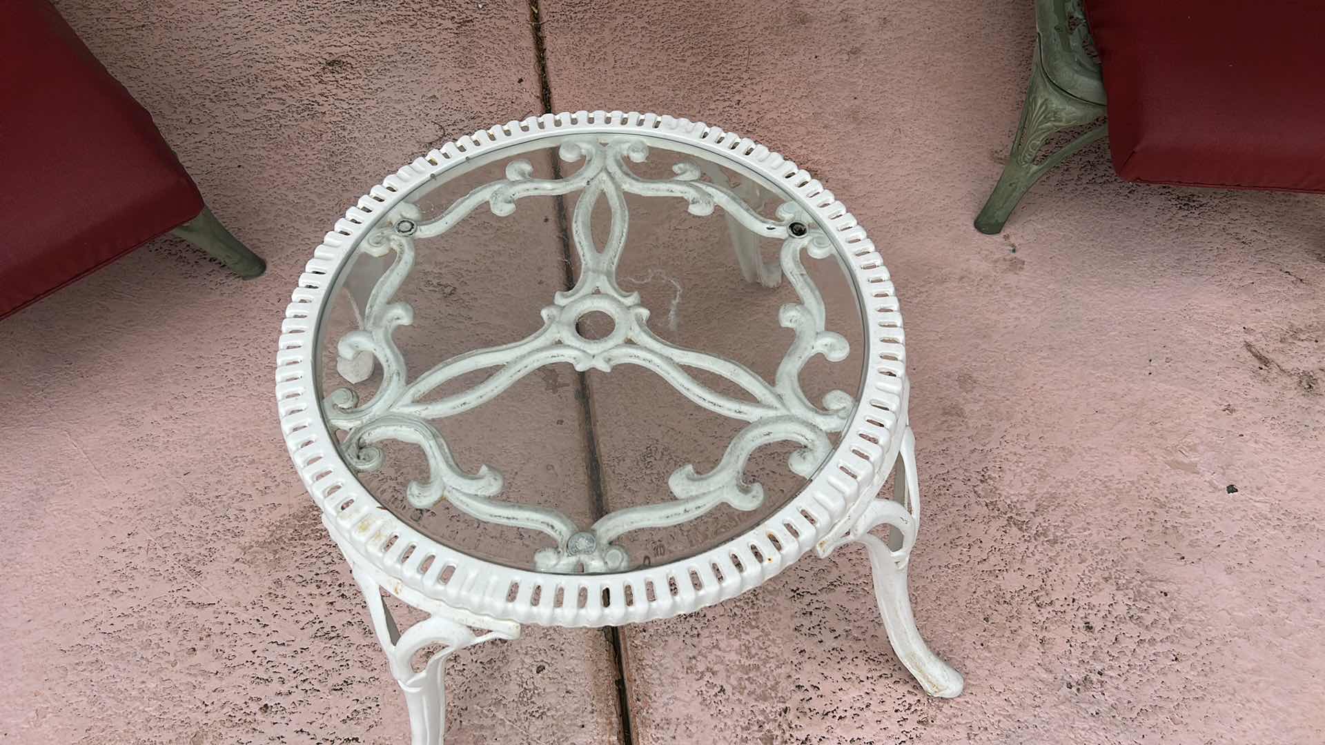 Photo 1 of HEAVY METAL GLASS TOP TABLE 28“ x H17“