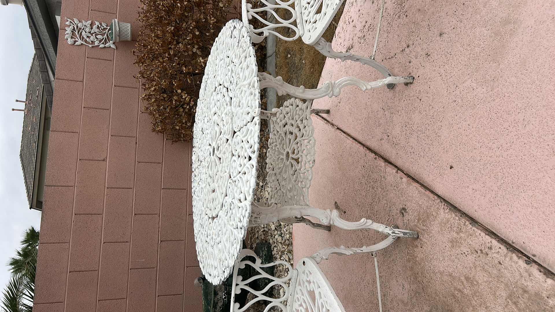 Photo 1 of HEAVY METAL TABLE 39“ x H27 1/2“AND 2 CHAIRS