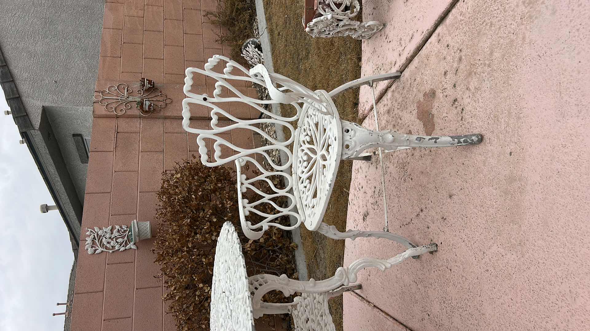 Photo 1 of HEAVY METAL TABLE 39“ x H27 1/2“AND 2 CHAIRS