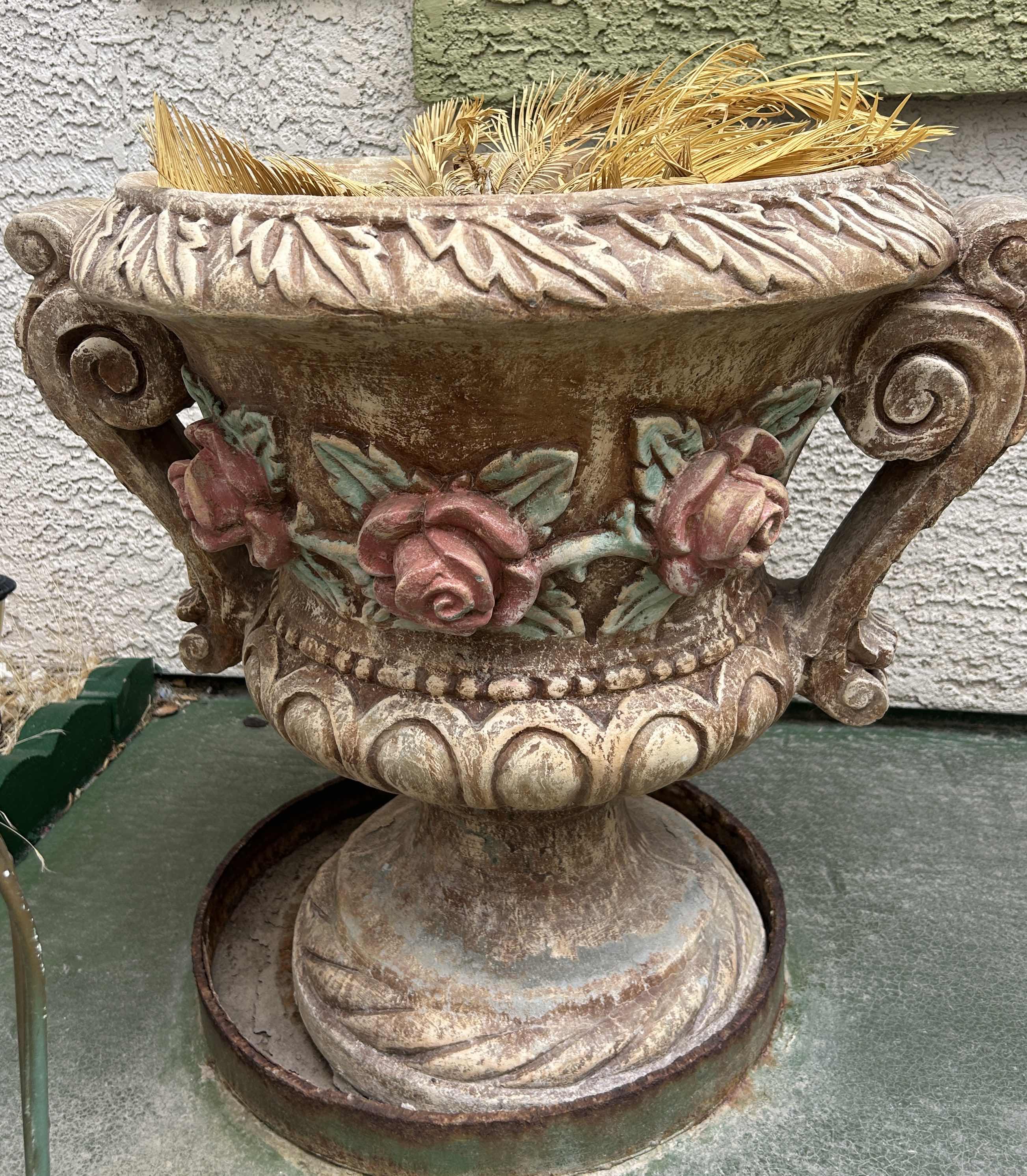 Photo 1 of EXTREMELY HEAVY SOLID PLASTER OUTDOOR POT 29” X H27”