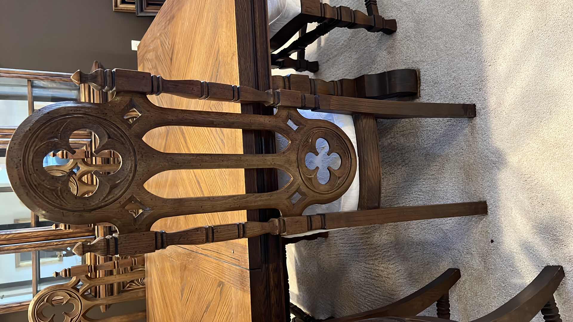 Photo 7 of VINTAGE FRENCH RENAISSANCE GOTHIC REVIVAL STYLE  DINING ROOM TABLE W HIGH BACK CHAIRS (2 ARM CHAIRS & 4 SIDE CHAIRS) 66” x 42” H29”