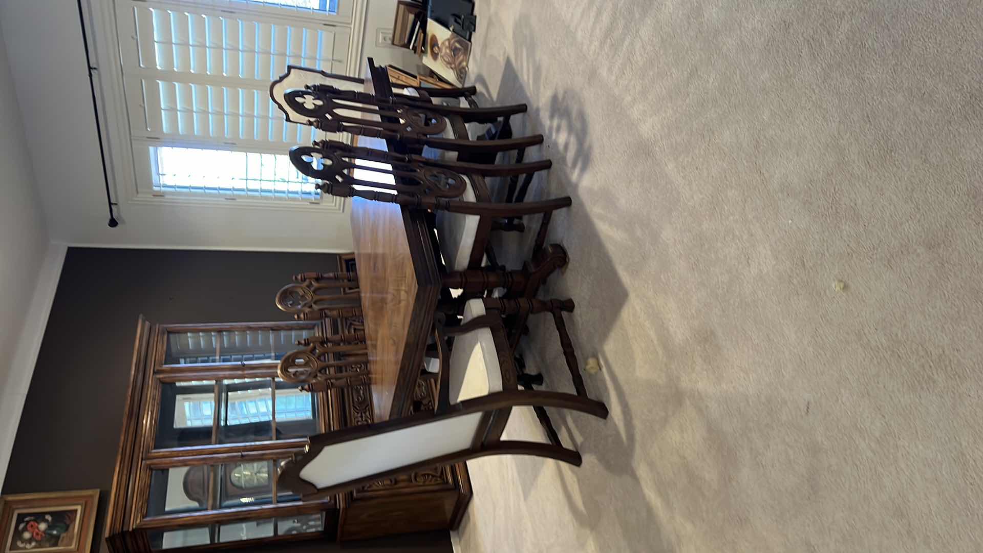 Photo 2 of VINTAGE FRENCH RENAISSANCE GOTHIC REVIVAL STYLE  DINING ROOM TABLE W HIGH BACK CHAIRS (2 ARM CHAIRS & 4 SIDE CHAIRS) 66” x 42” H29”