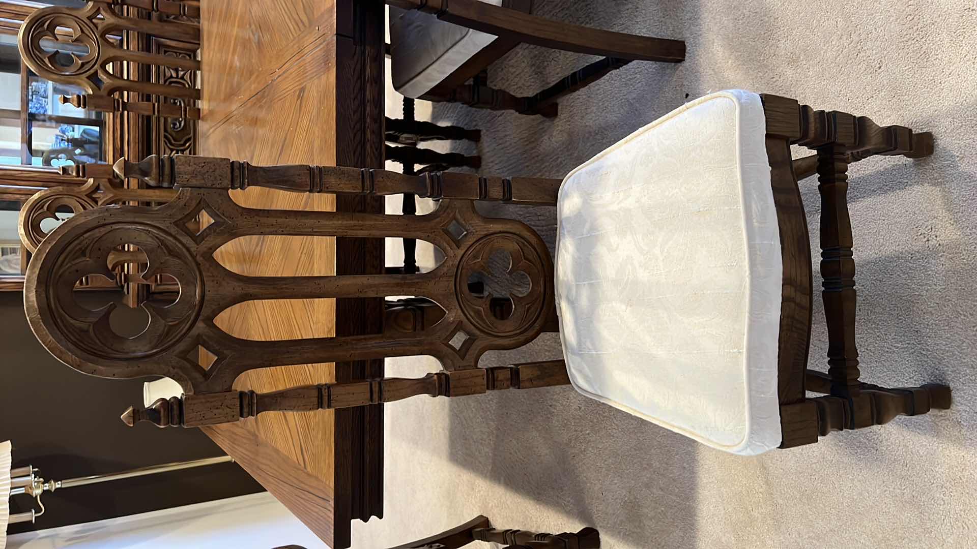 Photo 5 of VINTAGE FRENCH RENAISSANCE GOTHIC REVIVAL STYLE  DINING ROOM TABLE W HIGH BACK CHAIRS (2 ARM CHAIRS & 4 SIDE CHAIRS) 66” x 42” H29”