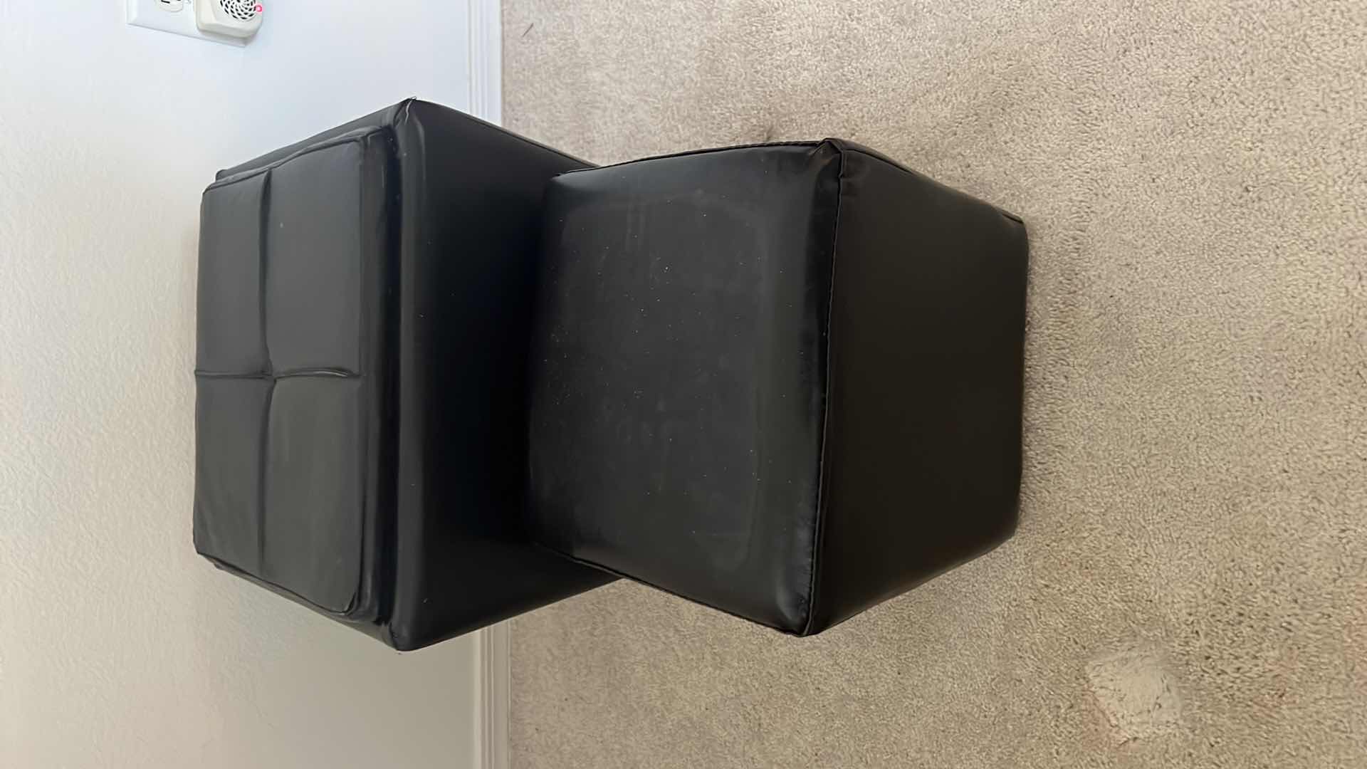 Photo 1 of 2 PCS- BLACK LEATHER STACKABLE OTTOMANS 16” x 16” H16”