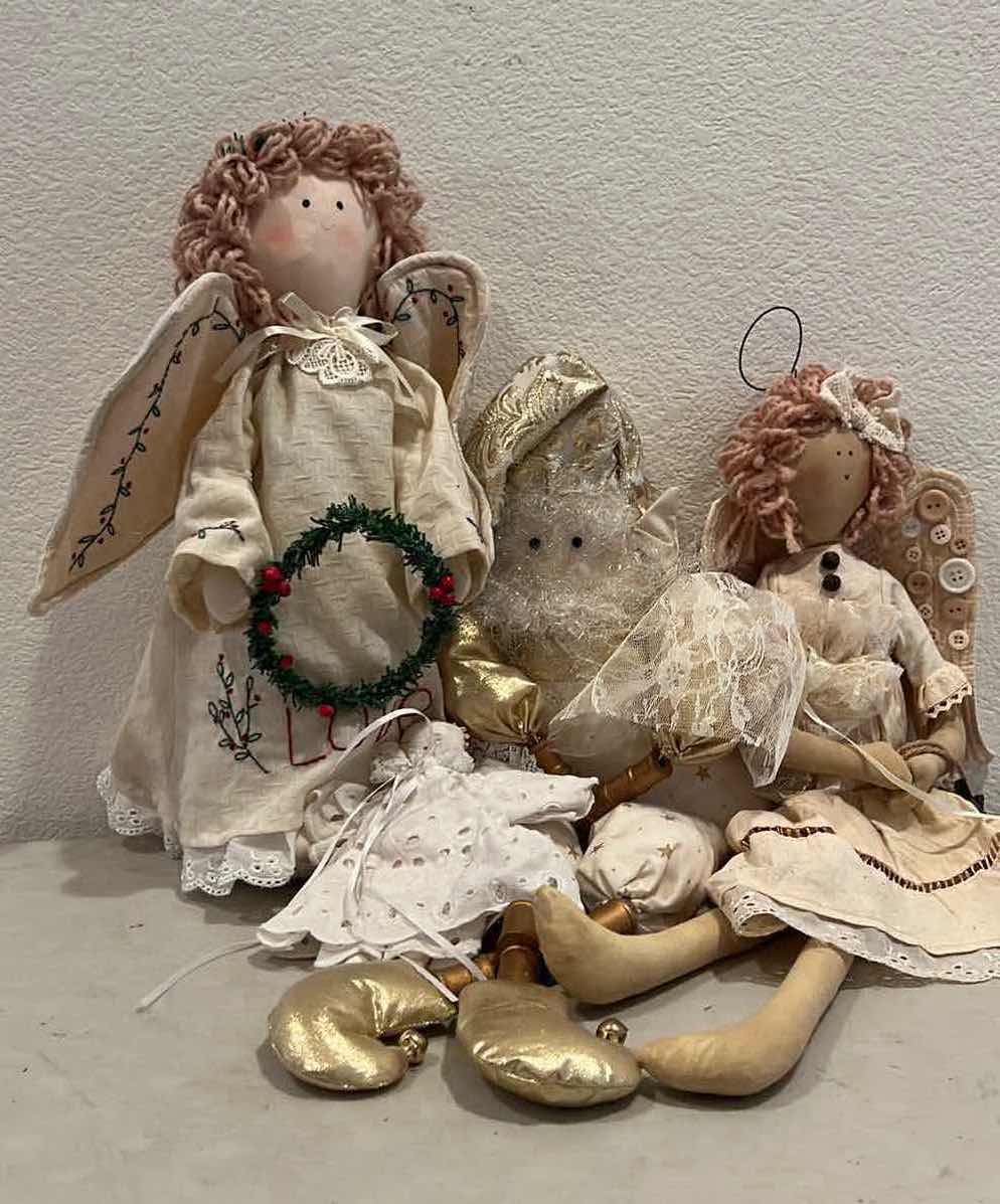 Photo 1 of 4-STUFFED ANGELS W SANTA DOLLS