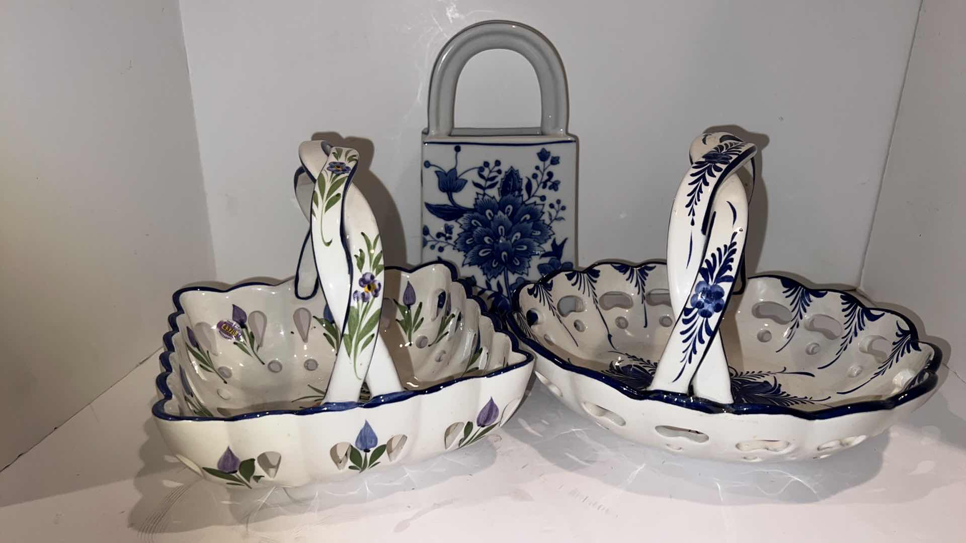 Photo 1 of 3-BLUE & WHITE CERAMIC BASKETS