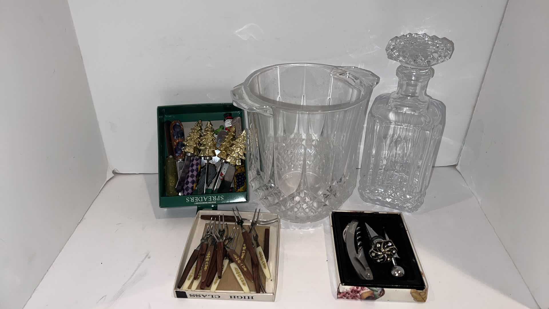 Photo 1 of ICE BUCKET & DECANTER, SPREADERS,  SMALL FORKS, WINE ACCESSORIES