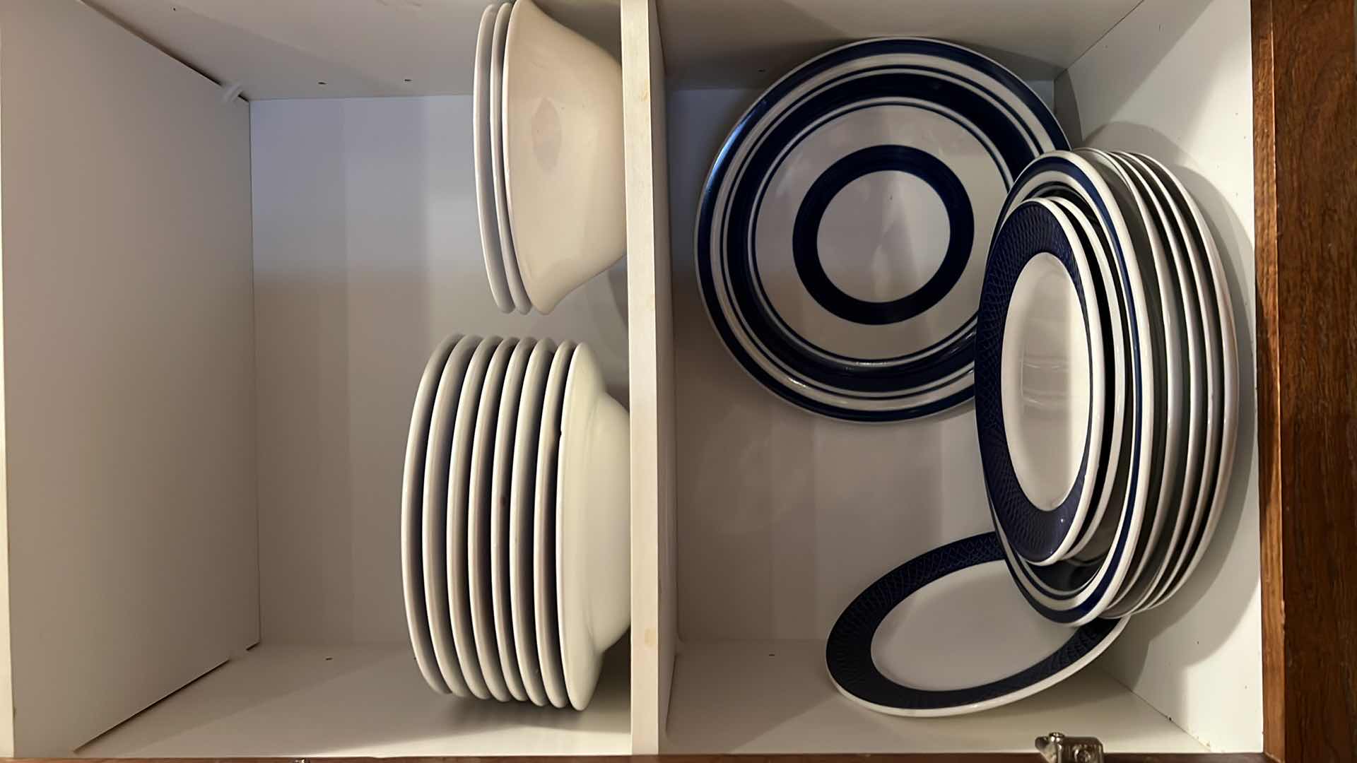 Photo 1 of CONTENTS OF KITCHEN CABINET-BLUE & WHITE CERAMIC DISHES
