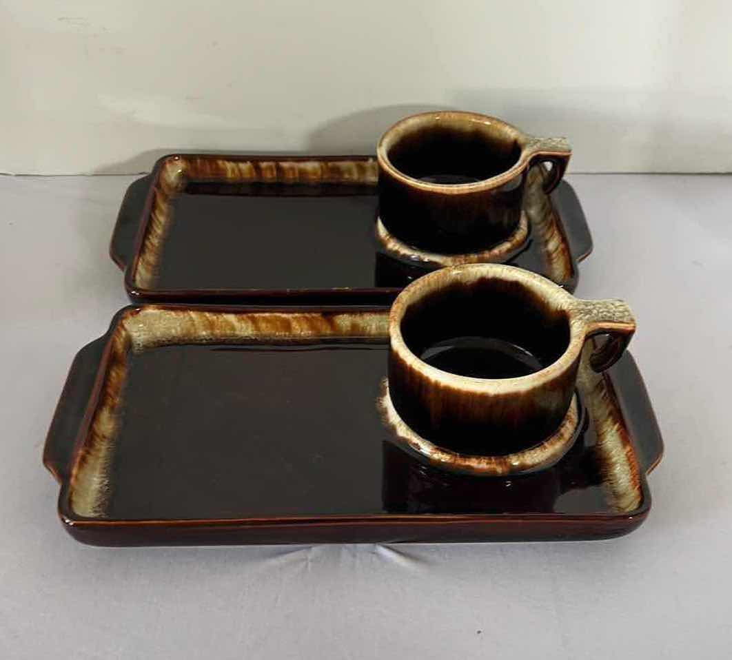 Photo 1 of SET OF 2-VINTAGE PFALTZGRAFF GOURMET BROWN DRIP GLAZE SNACK TRAYS W MUGS