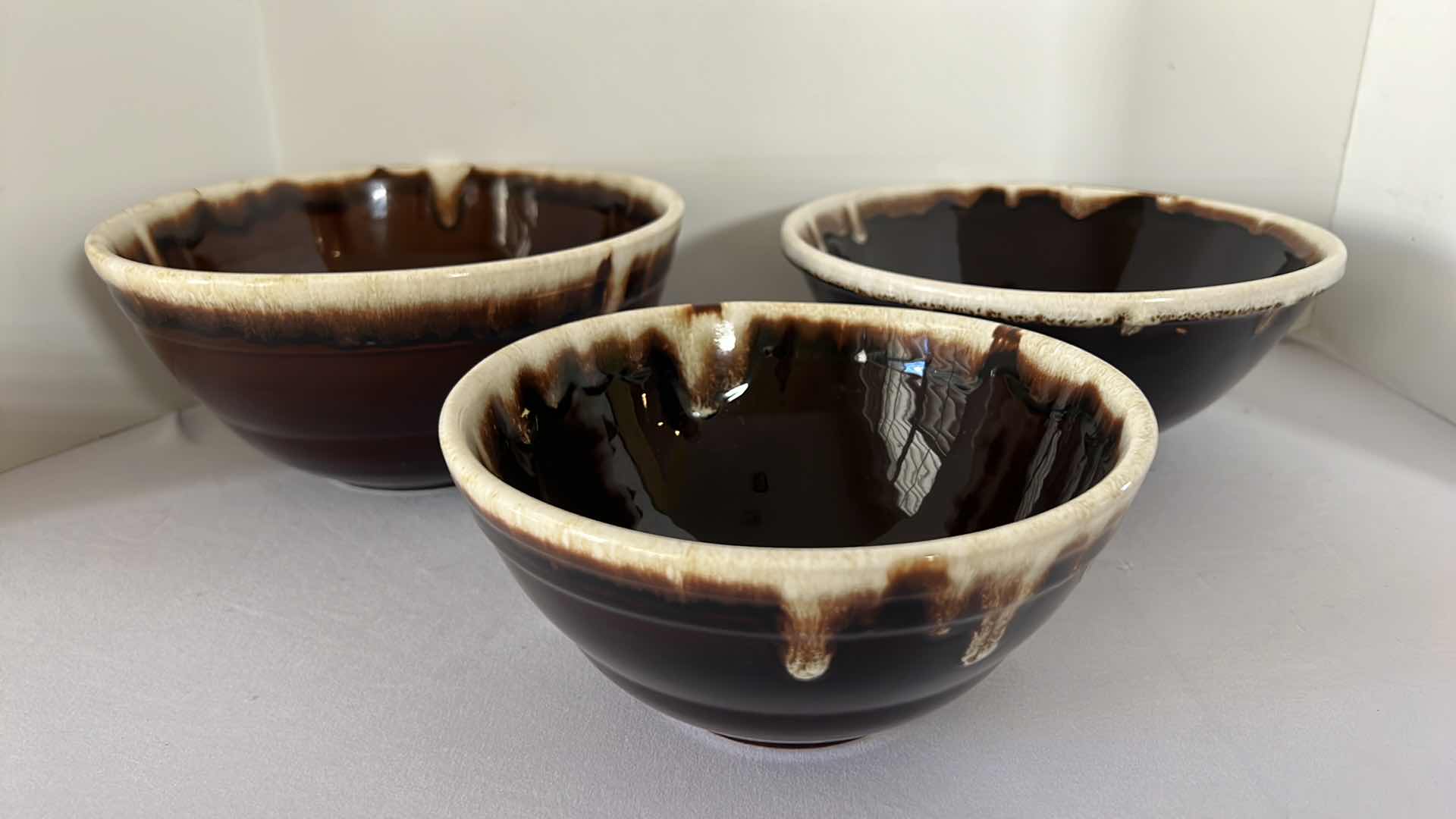 Photo 1 of 3-VINTAGE PFALTZGRAFF GOURMET BROWN DRIP GLAZE SERVING BOWLS (10",9 1/2" & 8")