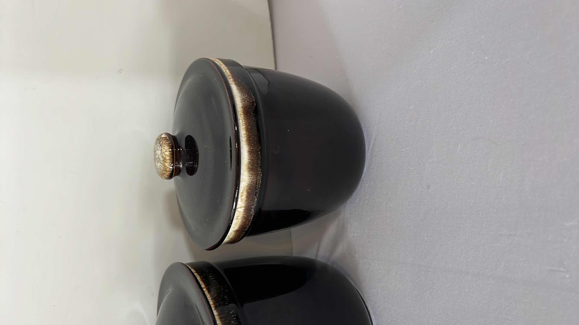 Photo 4 of SET OF 3-VINTAGE PFALTZGRAFF GOURMET BROWN DRIP GLAZE CANISTER SET W LIDS (7", 6" 5" ROUND)