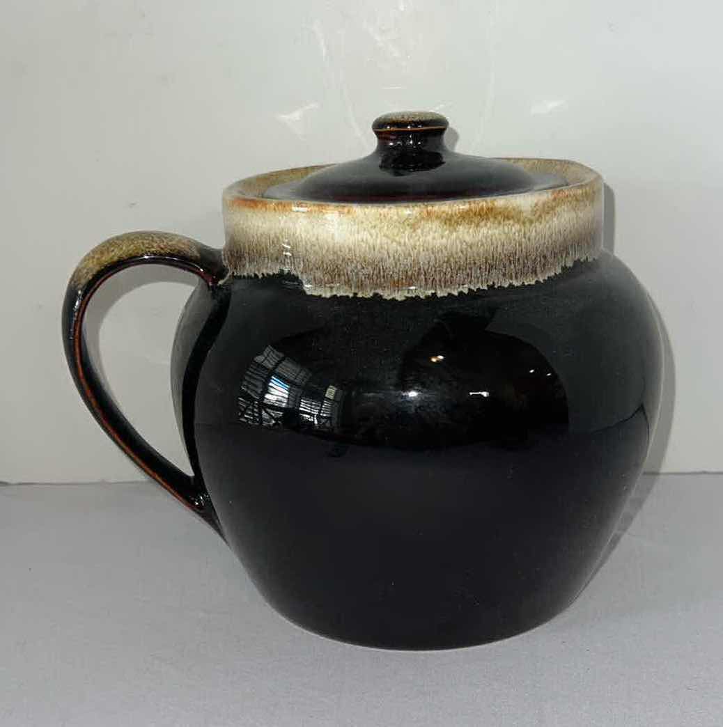 Photo 1 of VINTAGE PFALTZGRAFF GOURMET BROWN DRIP GLAZE BEAN POT W LID H8"