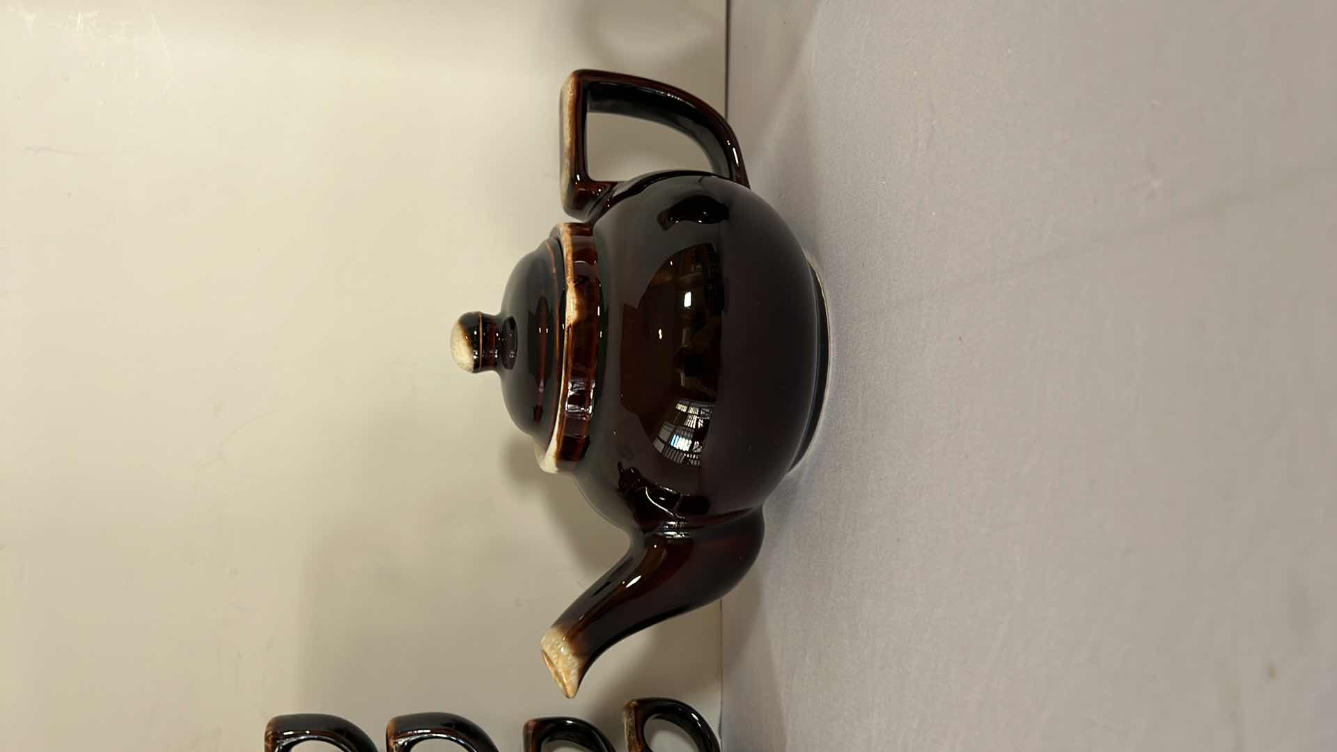 Photo 2 of 7 PCS-VINTAGE PFALTZGRAFF GOURMET BROWN DRIP GLAZE TEAPOT W LID, CREAMER & 4-COFFE CUPS