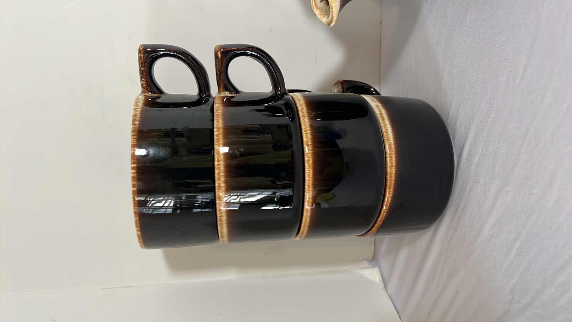 Photo 4 of 7 PCS-VINTAGE PFALTZGRAFF GOURMET BROWN DRIP GLAZE TEAPOT W LID, CREAMER & 4-COFFE CUPS