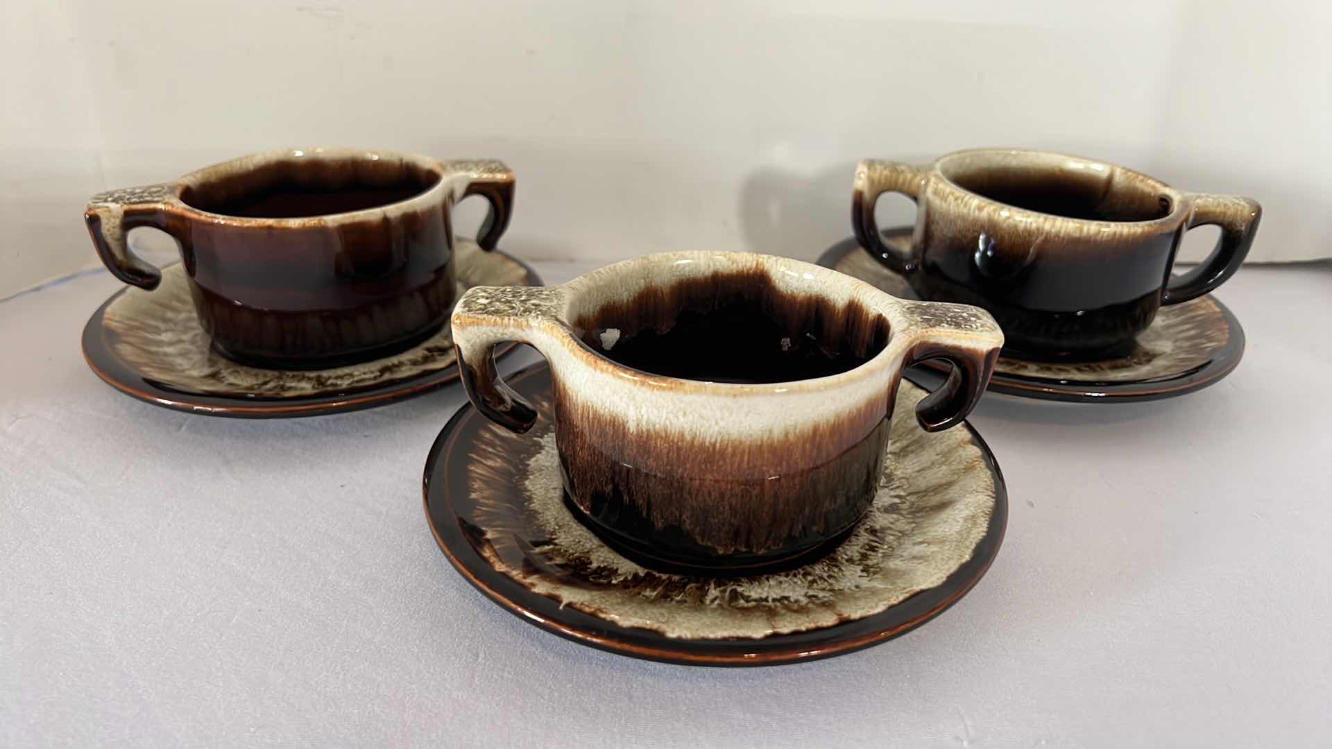 Photo 1 of 6 PCS- VINTAGE PFALTZGRAFF GOURMET BROWN DRIP GLAZE SOUP BOWLS W SAUCERS