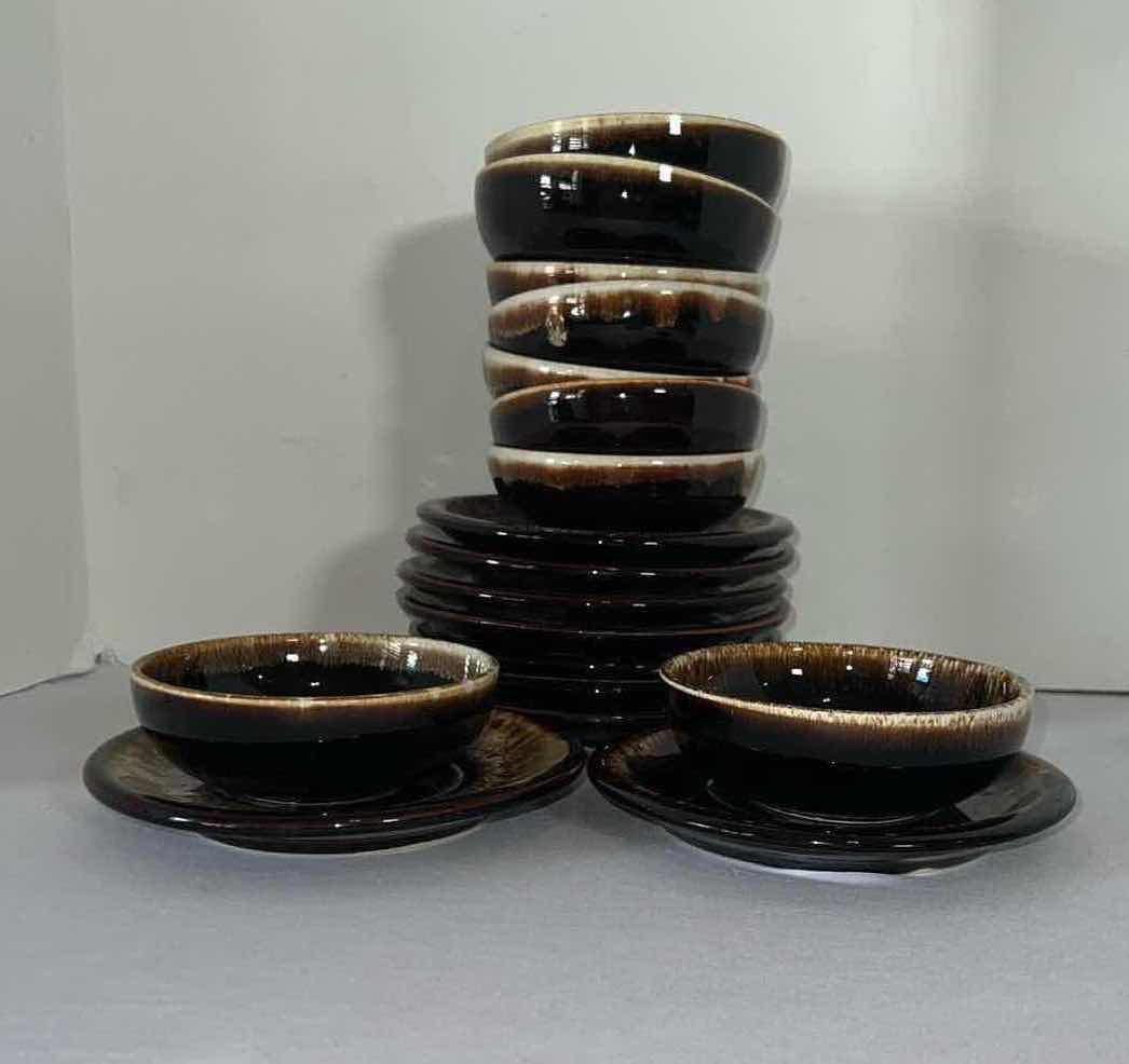 Photo 1 of 18 PCS-VINTAGE GOURMET BROWN DRIP STONEWARE 4 1/2" SMALL BOWLS W SAUCERS