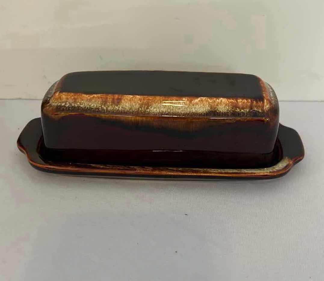 Photo 3 of 6PCS-VINTAGE PFALTZGRAFF GOURMET BROWN DRIP GLAZE BUTTER DISH, MEASURING SPOONS & SPOON REST