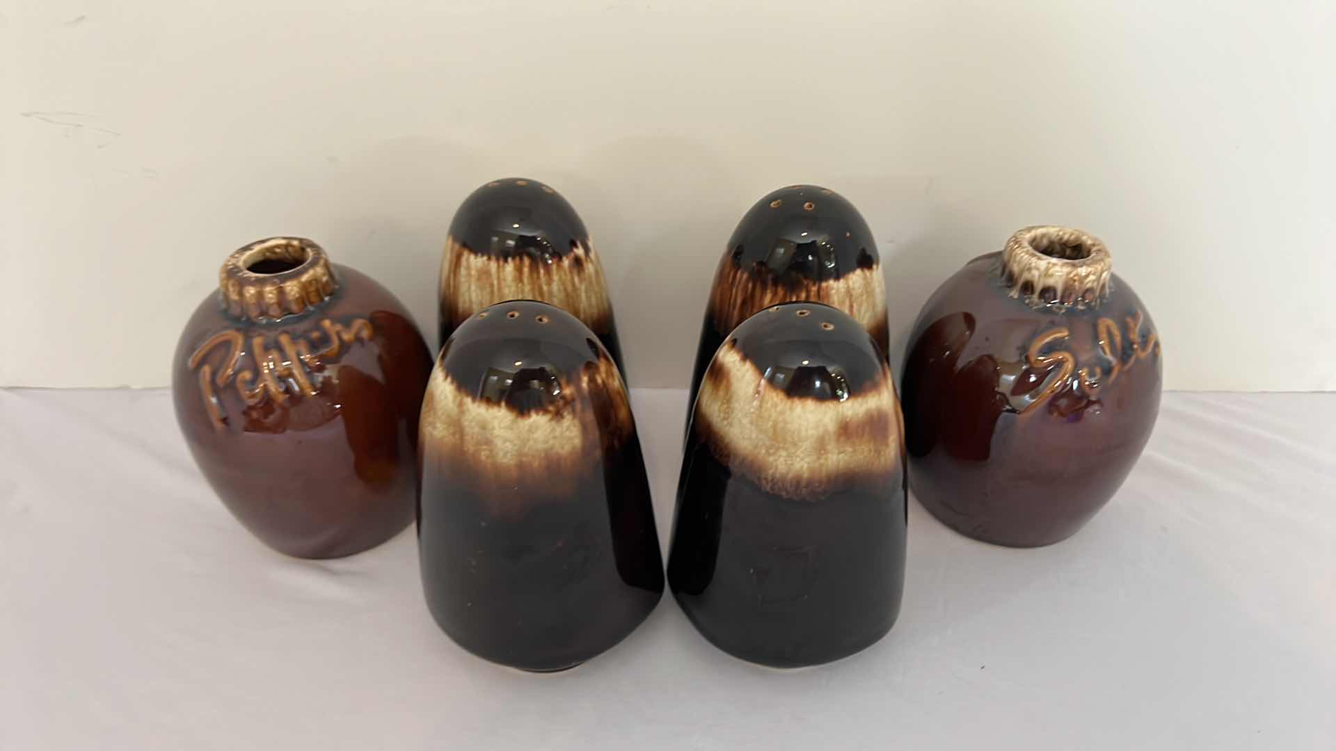 Photo 2 of 3 SETS- VINTAGE PFALTZGRAFF GOURMET BROWN DRIP GLAZE SALT & PEPPER SHAKERS