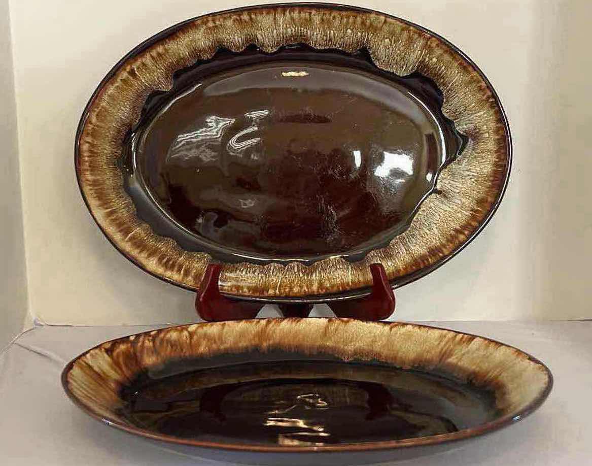 Photo 1 of 2-VINTAGE PFALTZGRAFF GOURMET BROWN DRIP GLAZE SERVING PLATTERS (W16" & W14")