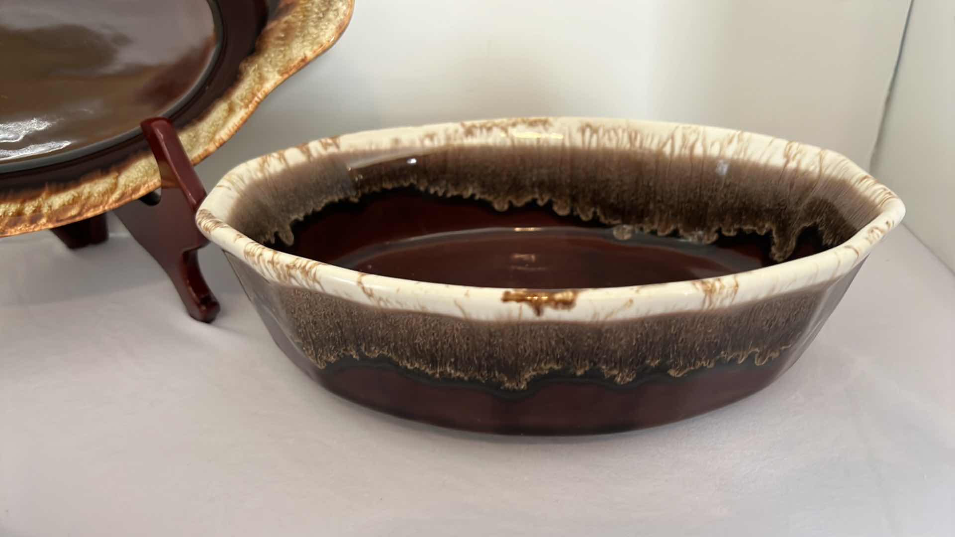 Photo 4 of 3-VINTAGE GOURMET BROWN DRIP GLAZE STONEWARE SERVING CASSEROLE DISHES (W12" & W9")