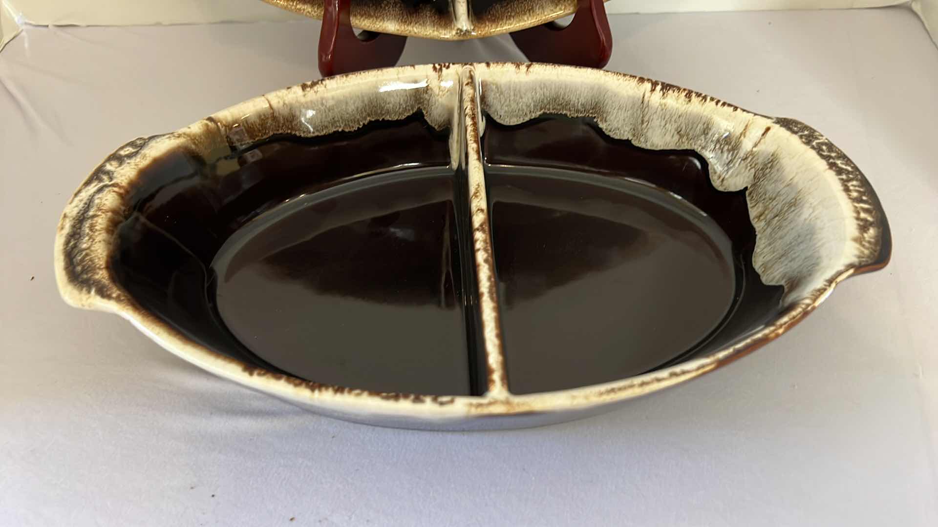 Photo 2 of 2-VINTAGE PFALTZGRAFF GOURMET BROWN DRIP GLAZE 12" SERVING DISHES