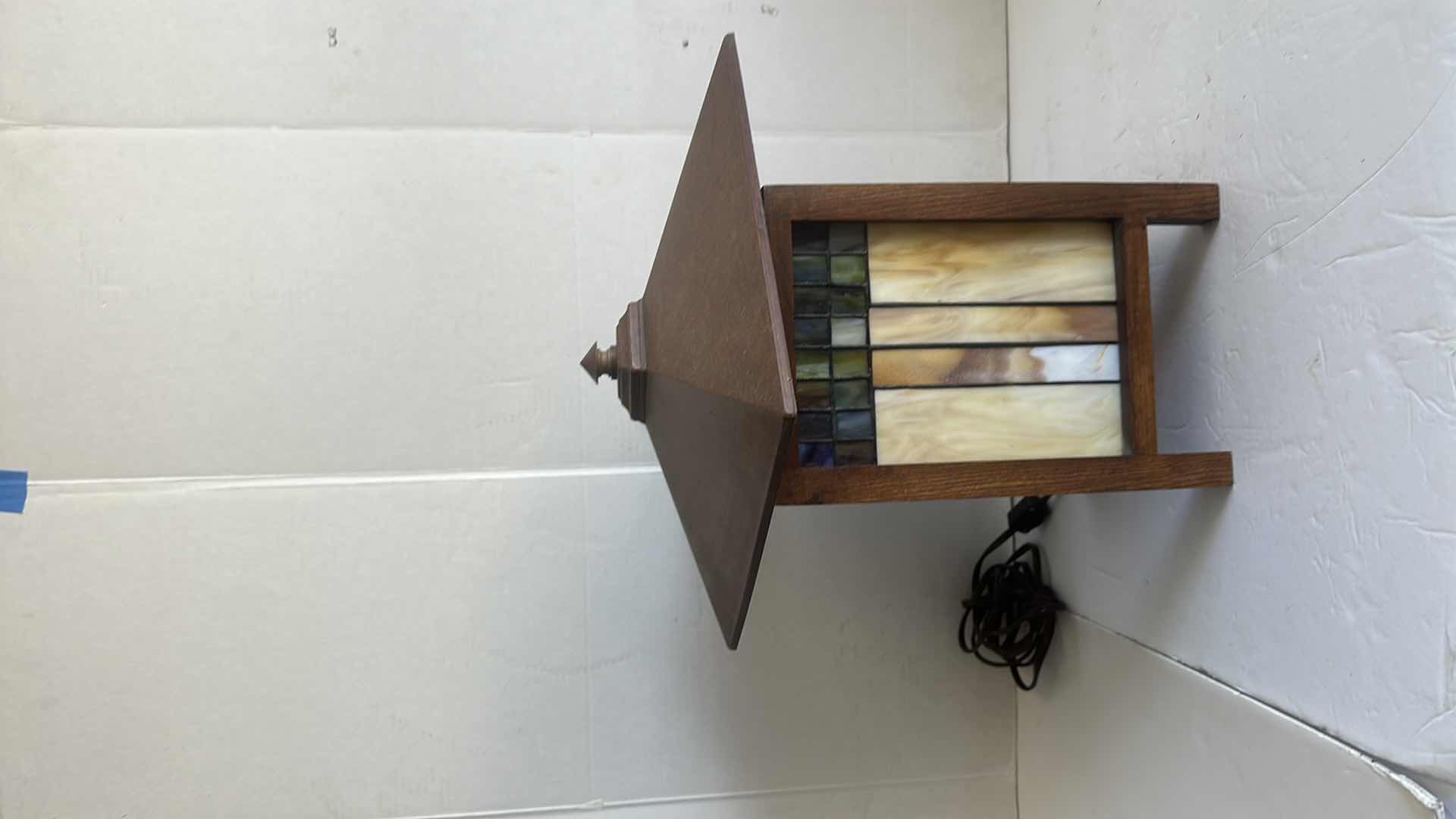 Photo 3 of LANTERN LAMP W STAIN GLASS PANELS  H15"