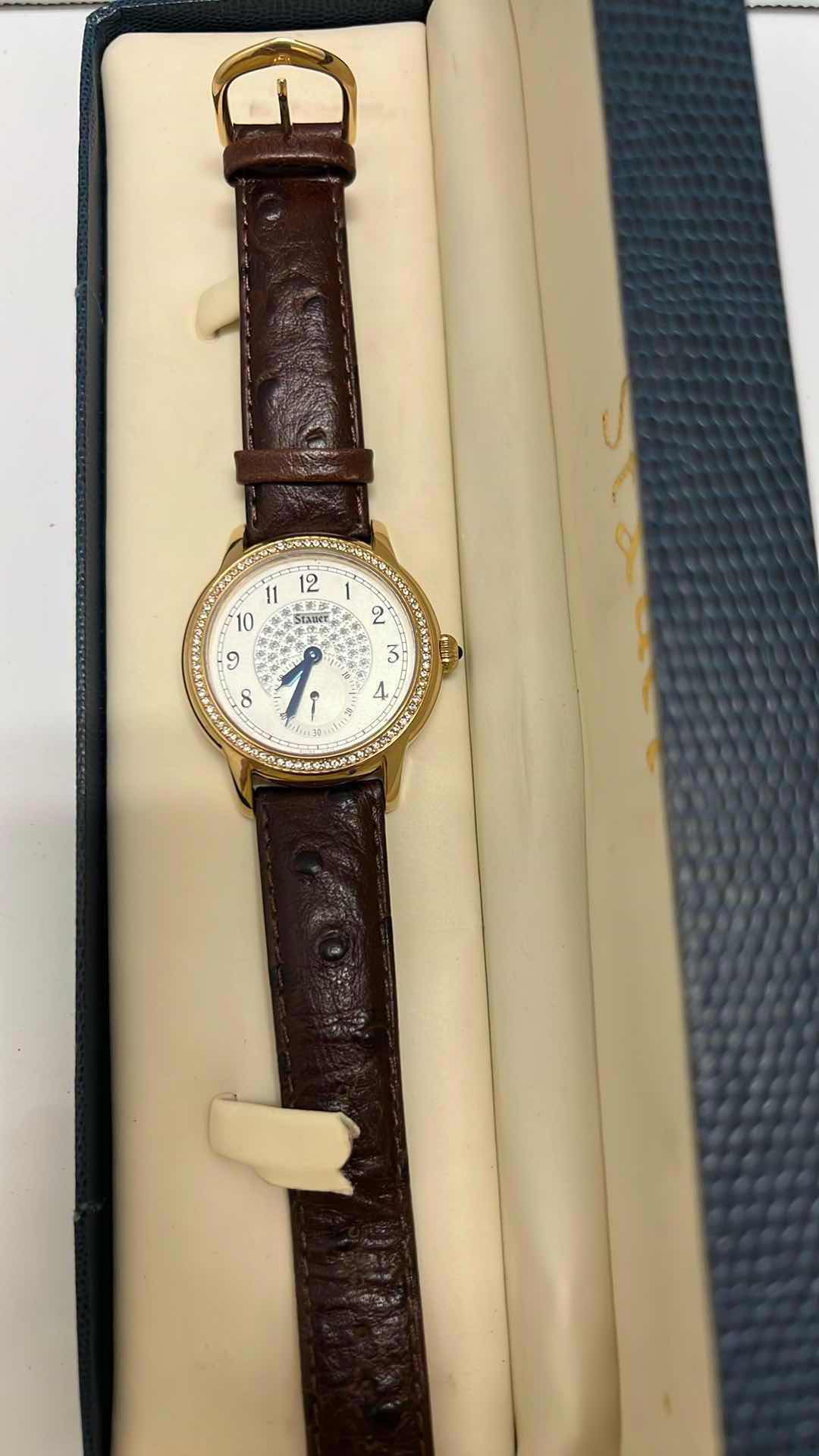 Photo 1 of VINTAGE STAUER RONDA 1069 WATCH W BROWN LEATHER BAND 