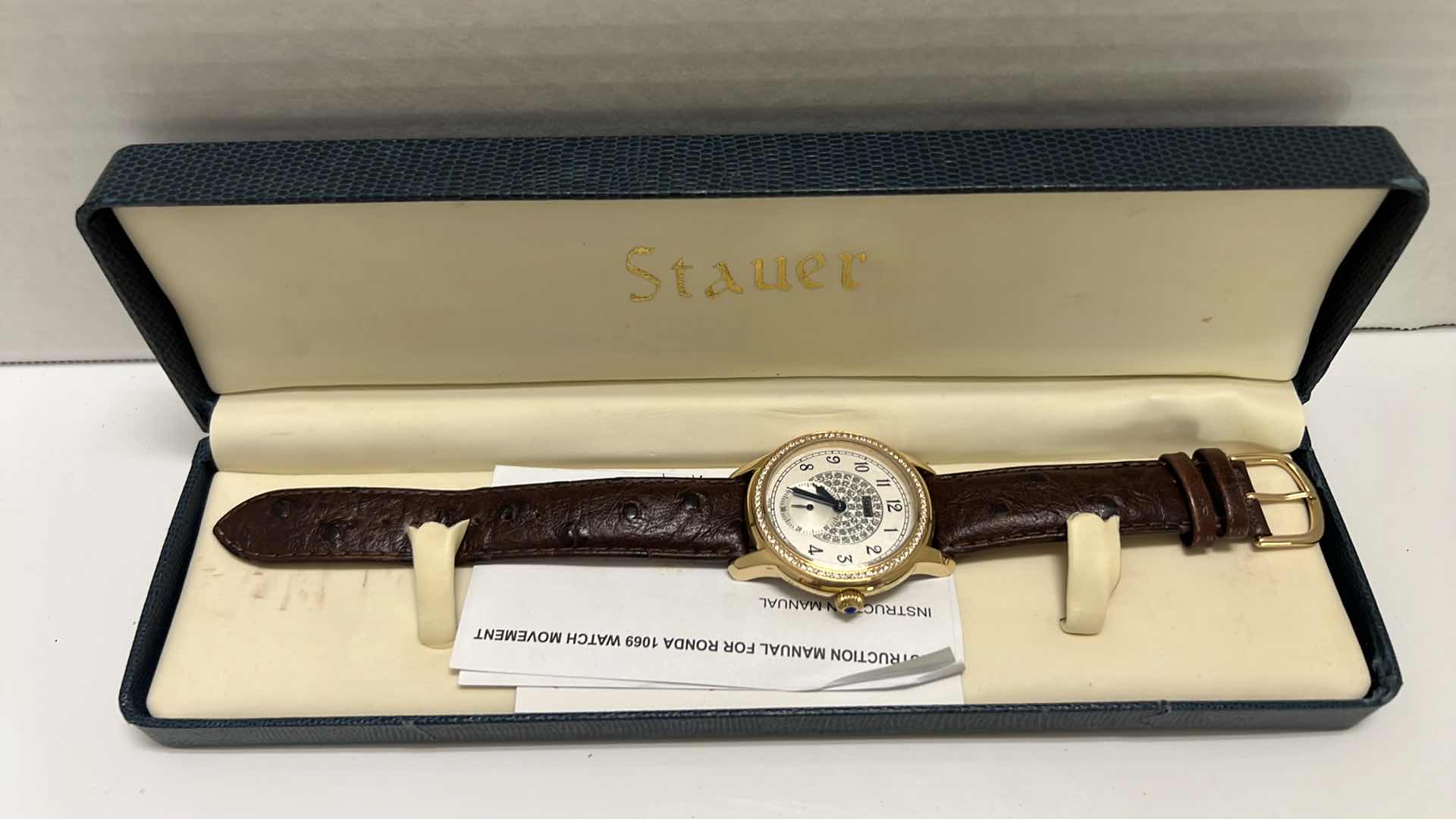 Photo 4 of VINTAGE STAUER RONDA 1069 WATCH W BROWN LEATHER BAND 