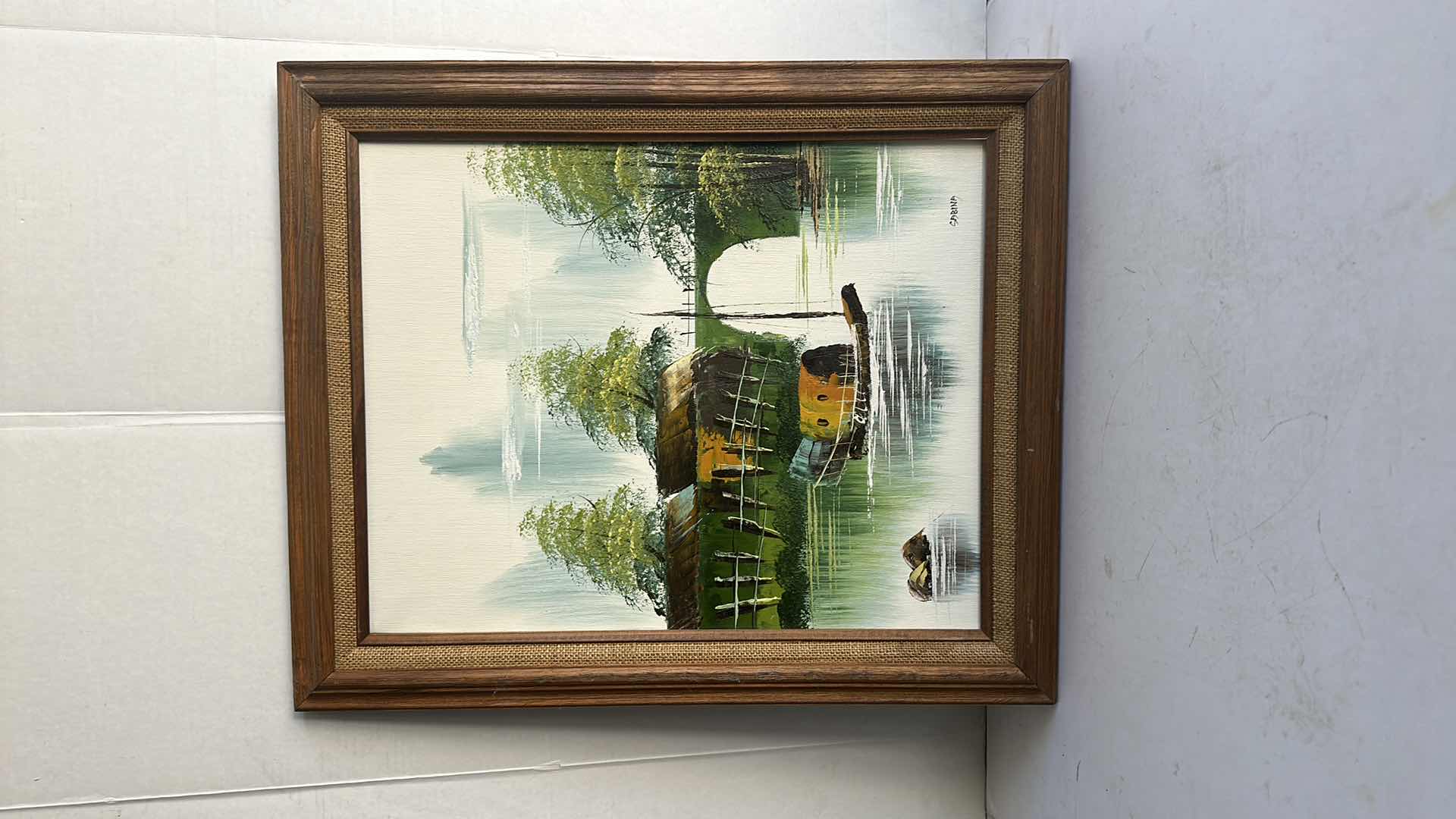 Photo 1 of FRAMED "ORIENTAL BOAT ON WATER" OIL PAINTING SIGNED BY ARTIST SABINA    20”X24”