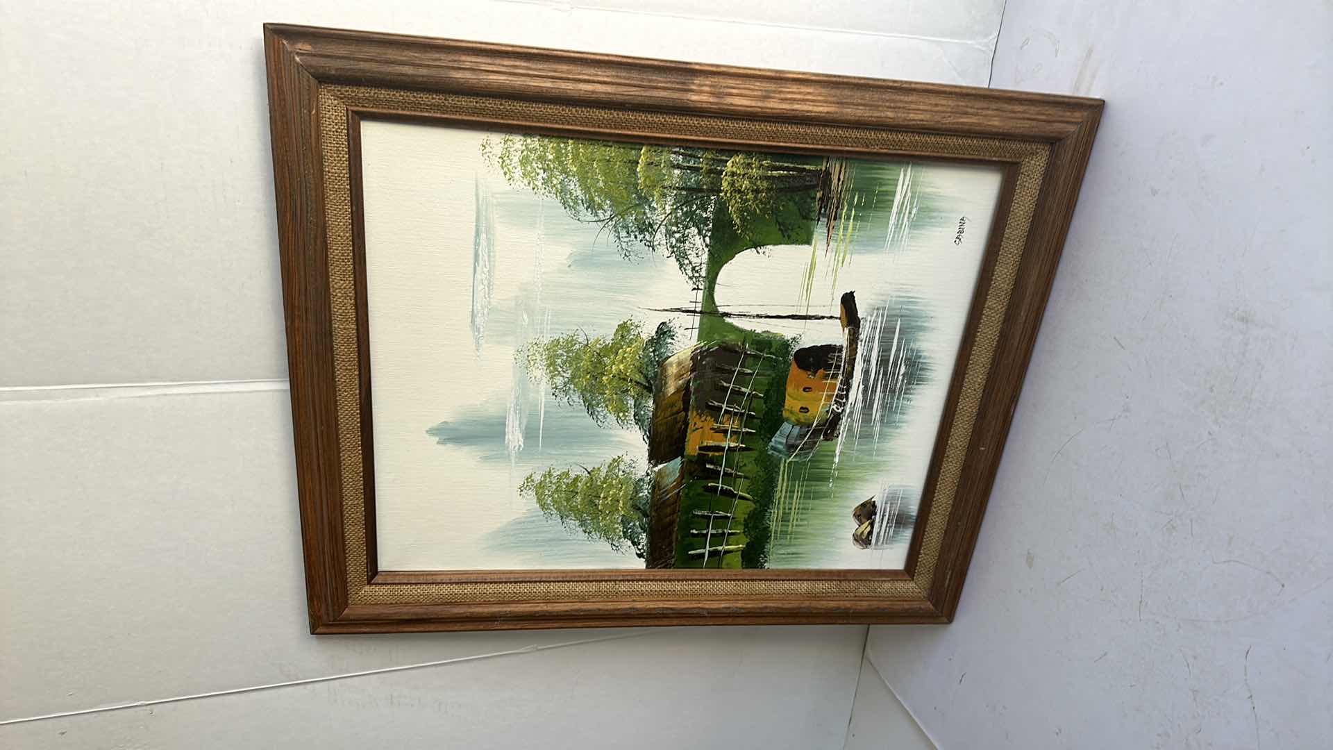 Photo 2 of FRAMED "ORIENTAL BOAT ON WATER" OIL PAINTING SIGNED BY ARTIST SABINA    20”X24”