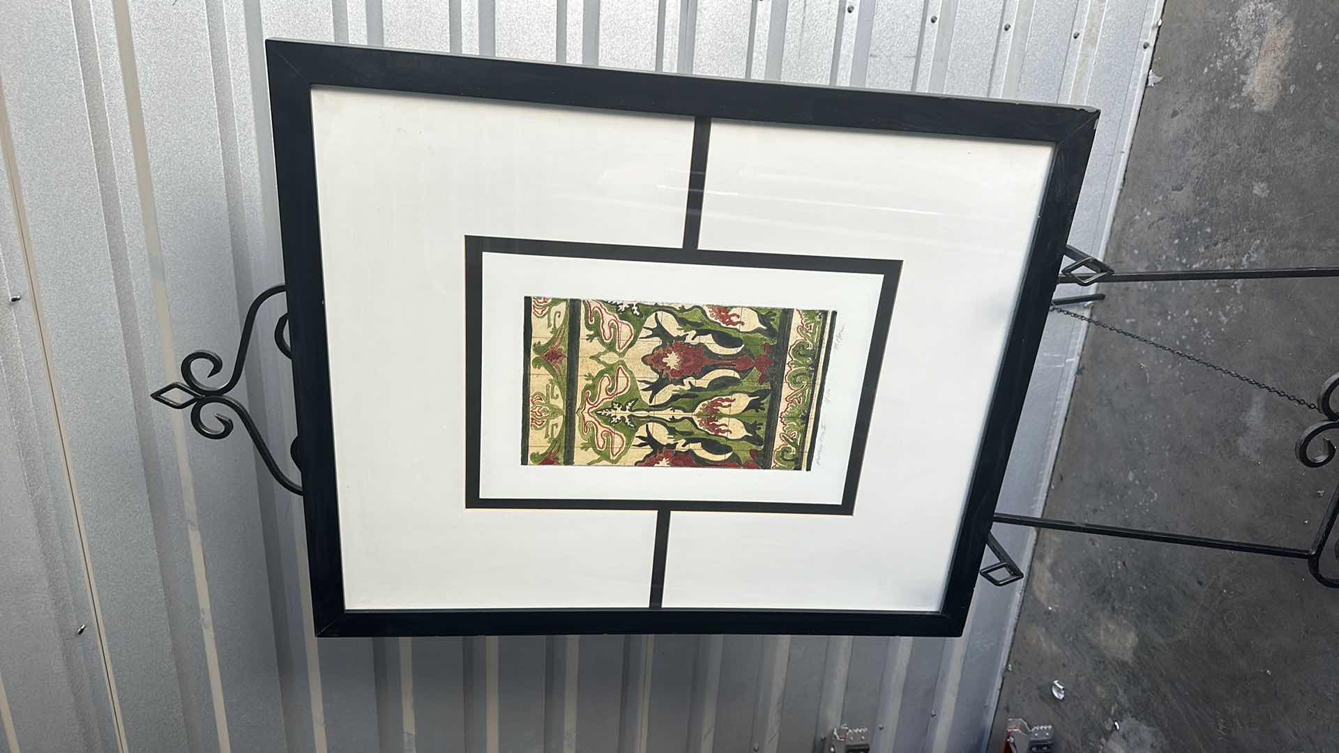 Photo 2 of FRAMED "GREEN W BURGUNDY ABSTRACT" ARTWORK  28” X  35” (EASEL NOT INCLUDED)