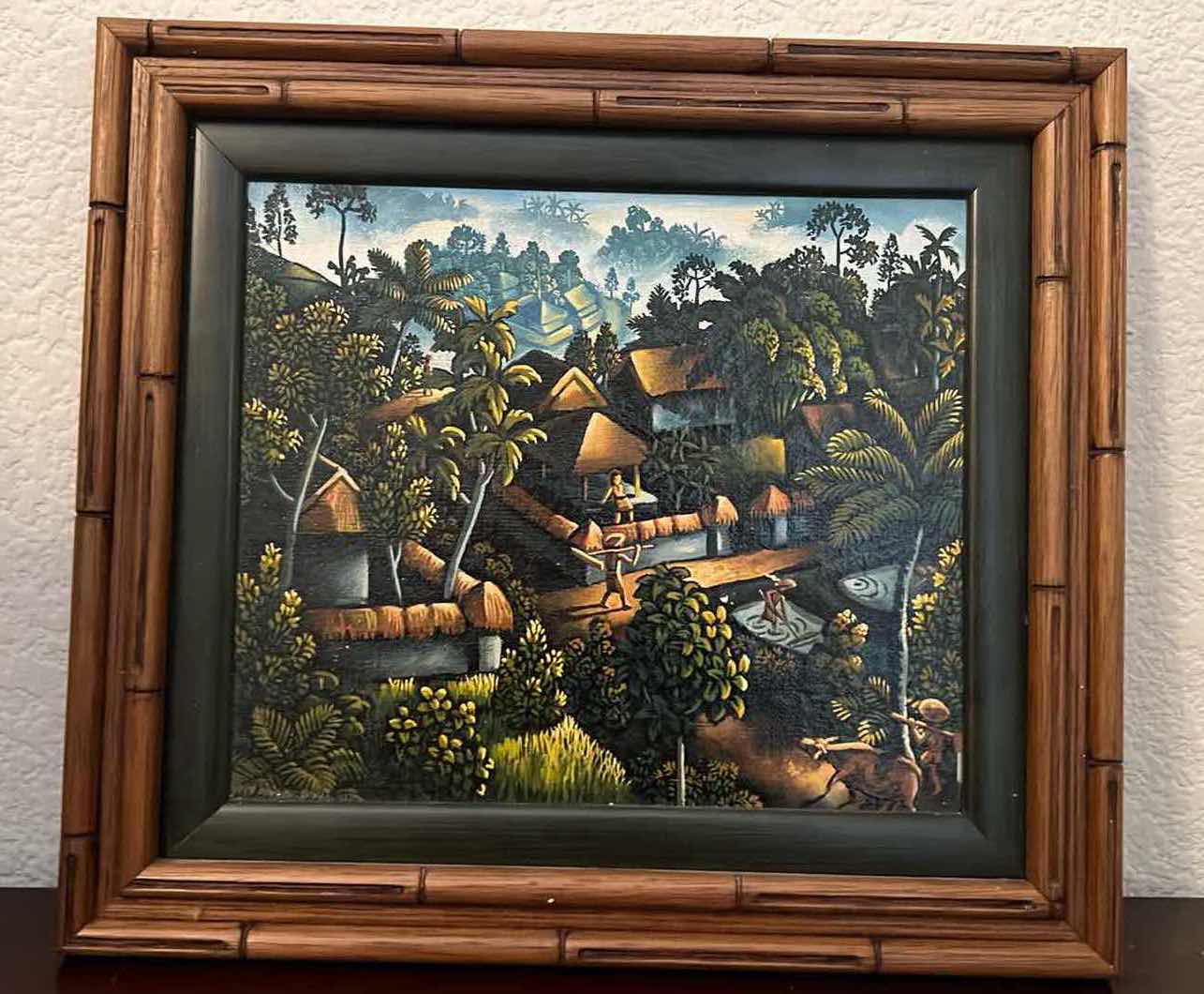 Photo 3 of 2-CANE WOOD FRAMED "TROPICAL PARADISE" ARTIST SIGNED ARTWORKS 13" x 12"