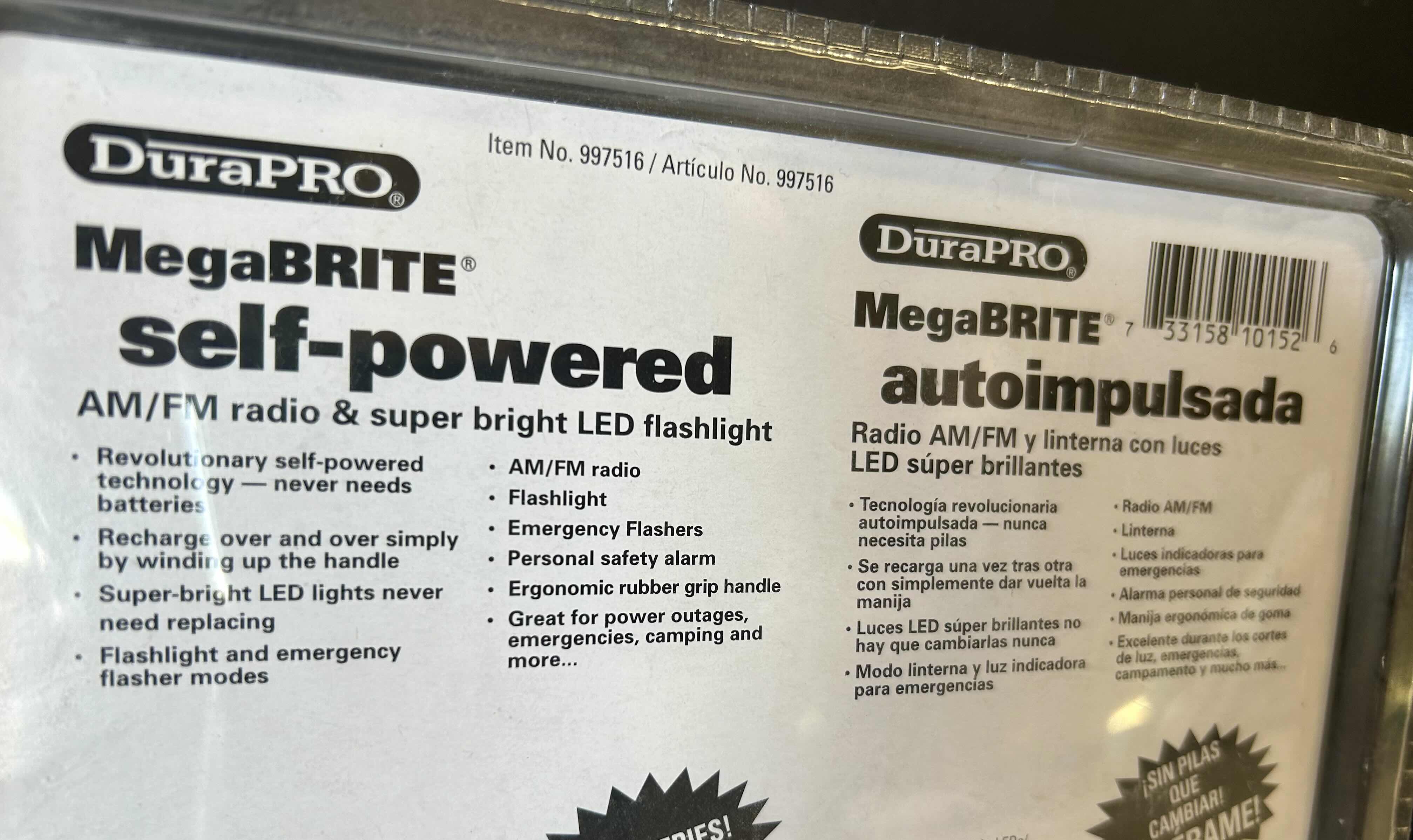 Photo 3 of 2- PACK DURAPRO MEGABRITE SELF POWERED LED CRANK FLASHLIGHT W AM/FM RADIO -NEW